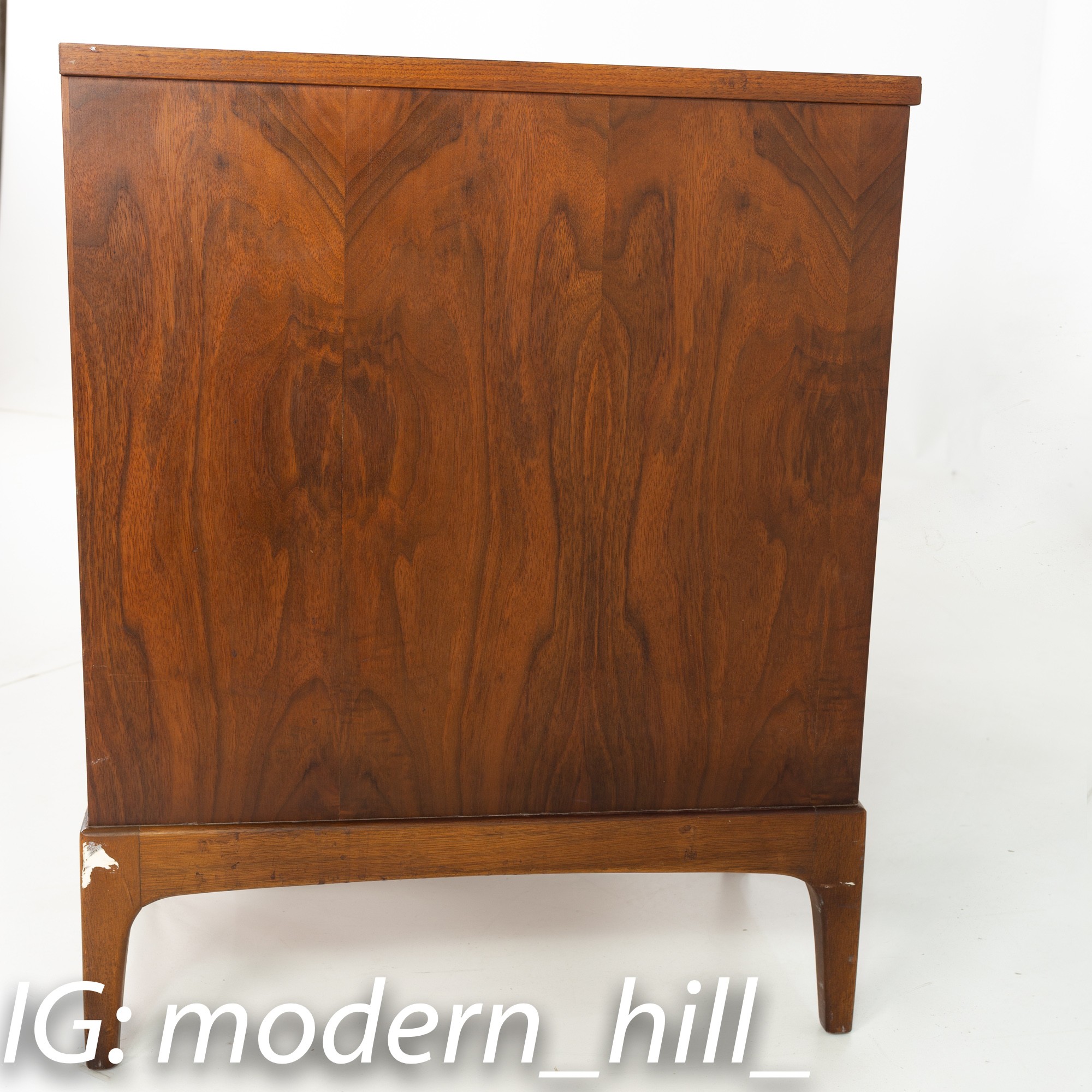 Restored Paul McCobb Style Lane Rhythm Mid Century 6 Drawer Walnut Double Sided Desk