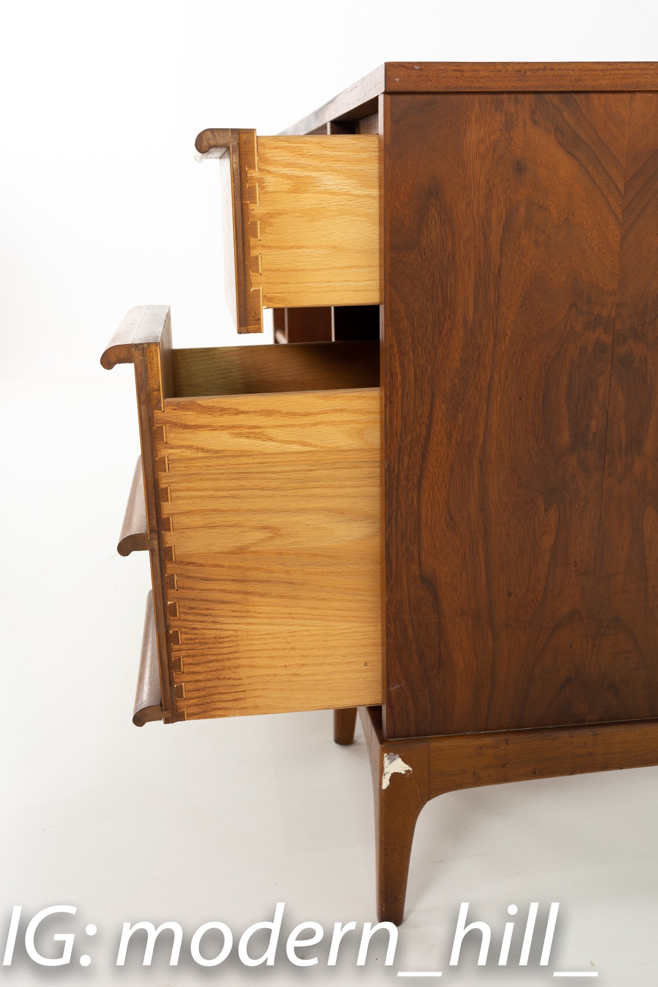 Restored Paul McCobb Style Lane Rhythm Mid Century 6 Drawer Walnut Double Sided Desk