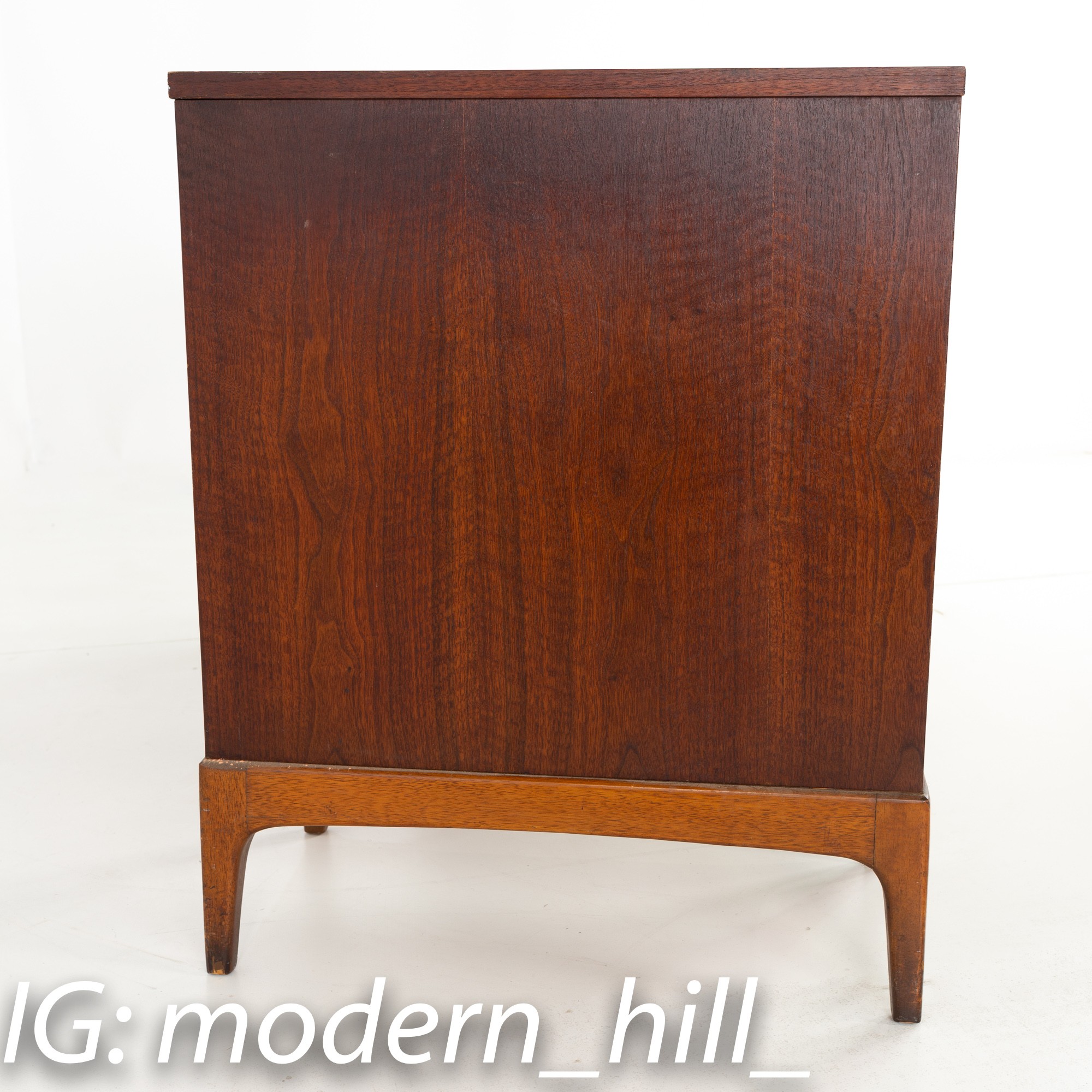Restored Paul McCobb Style Lane Rhythm Mid Century 6 Drawer Walnut Double Sided Desk