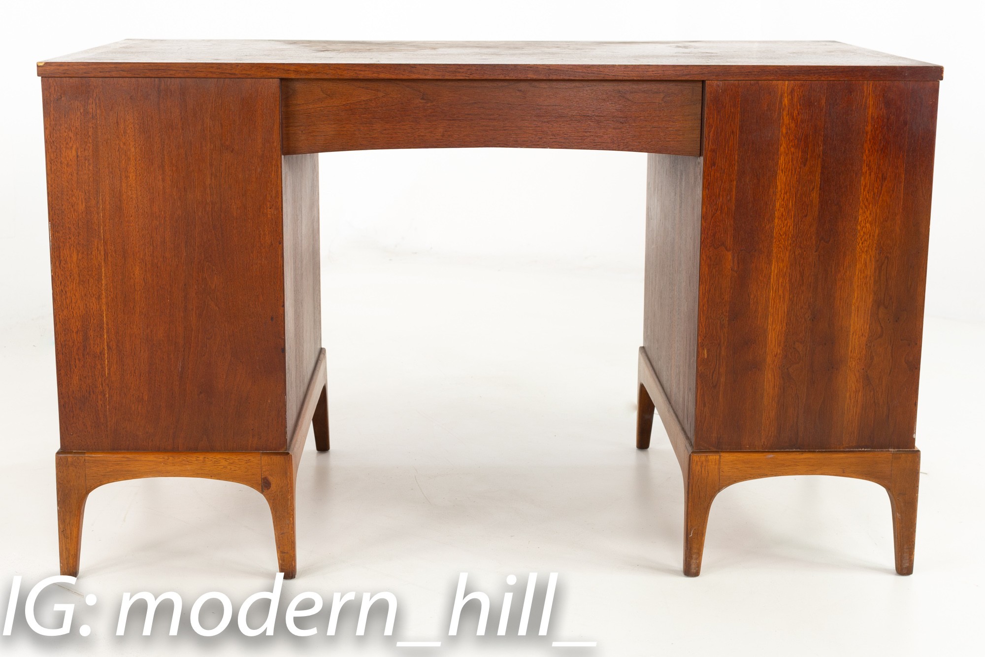 Restored Paul McCobb Style Lane Rhythm Mid Century 6 Drawer Walnut Double Sided Desk