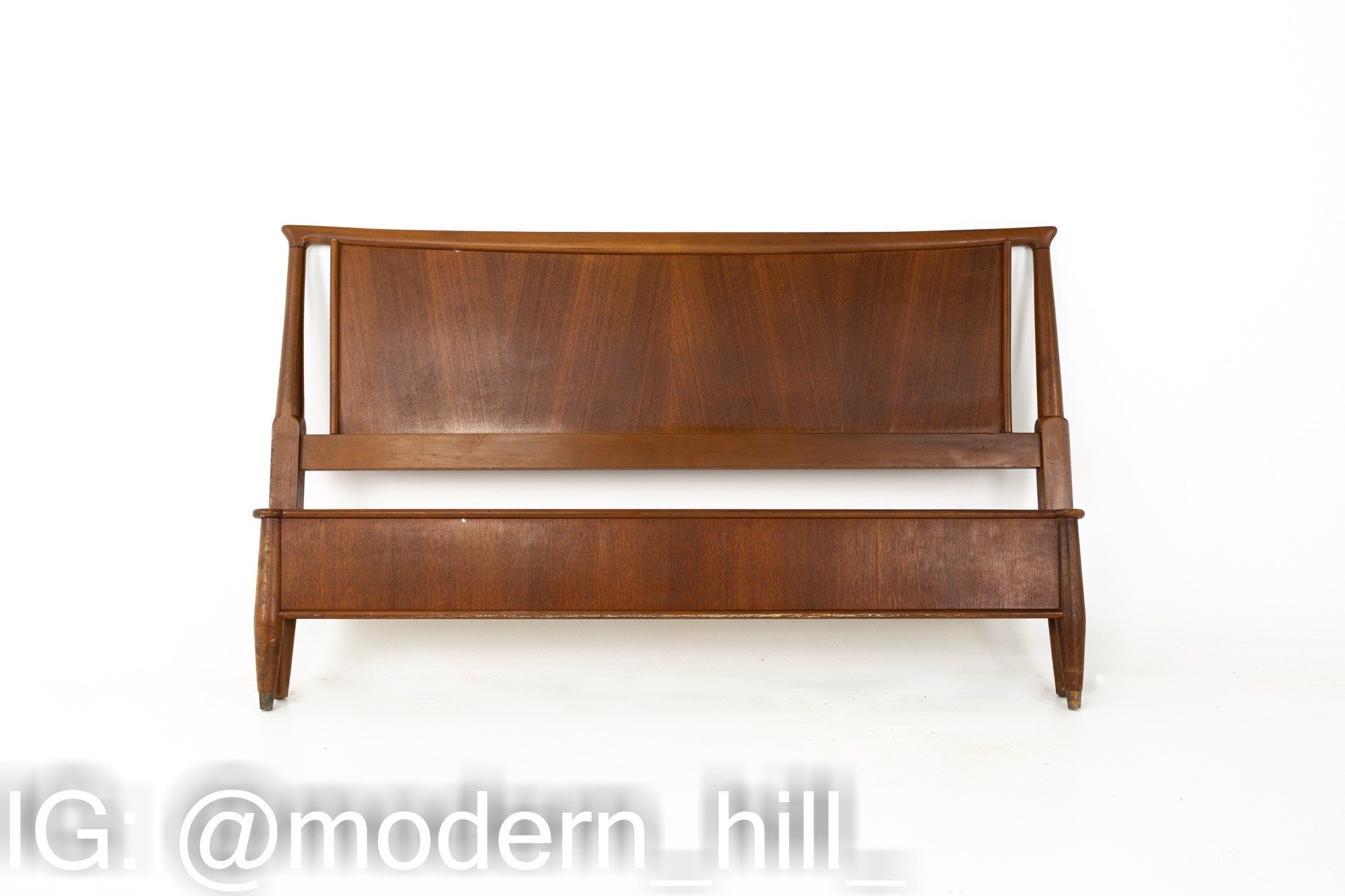 Mid Century Full Walnut Headboard and Footboard