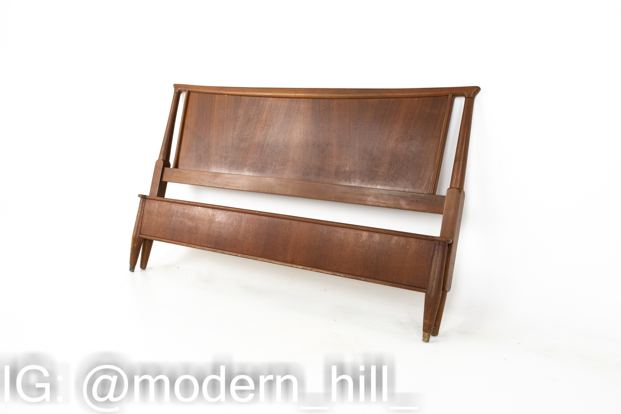 Mid Century Full Walnut Headboard and Footboard