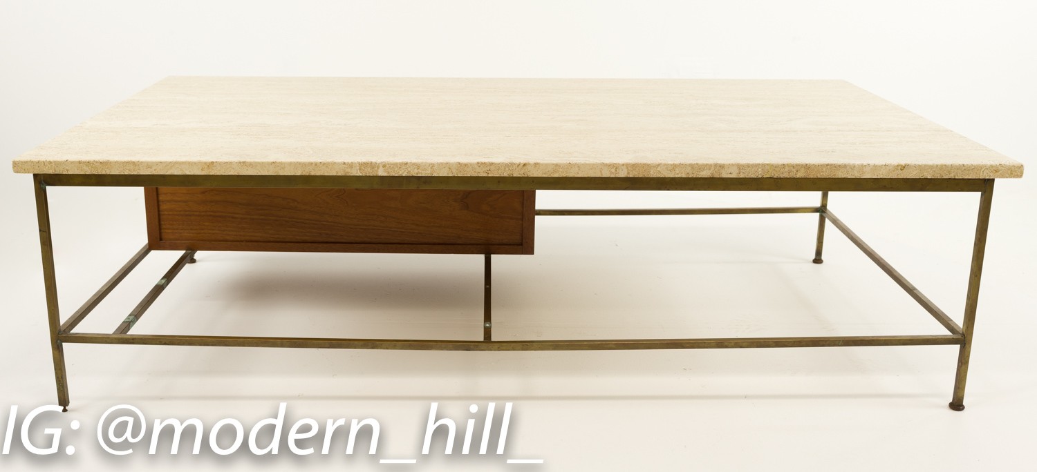 Paul Mccobb for Calvin Travertine and Brass Coffee Table