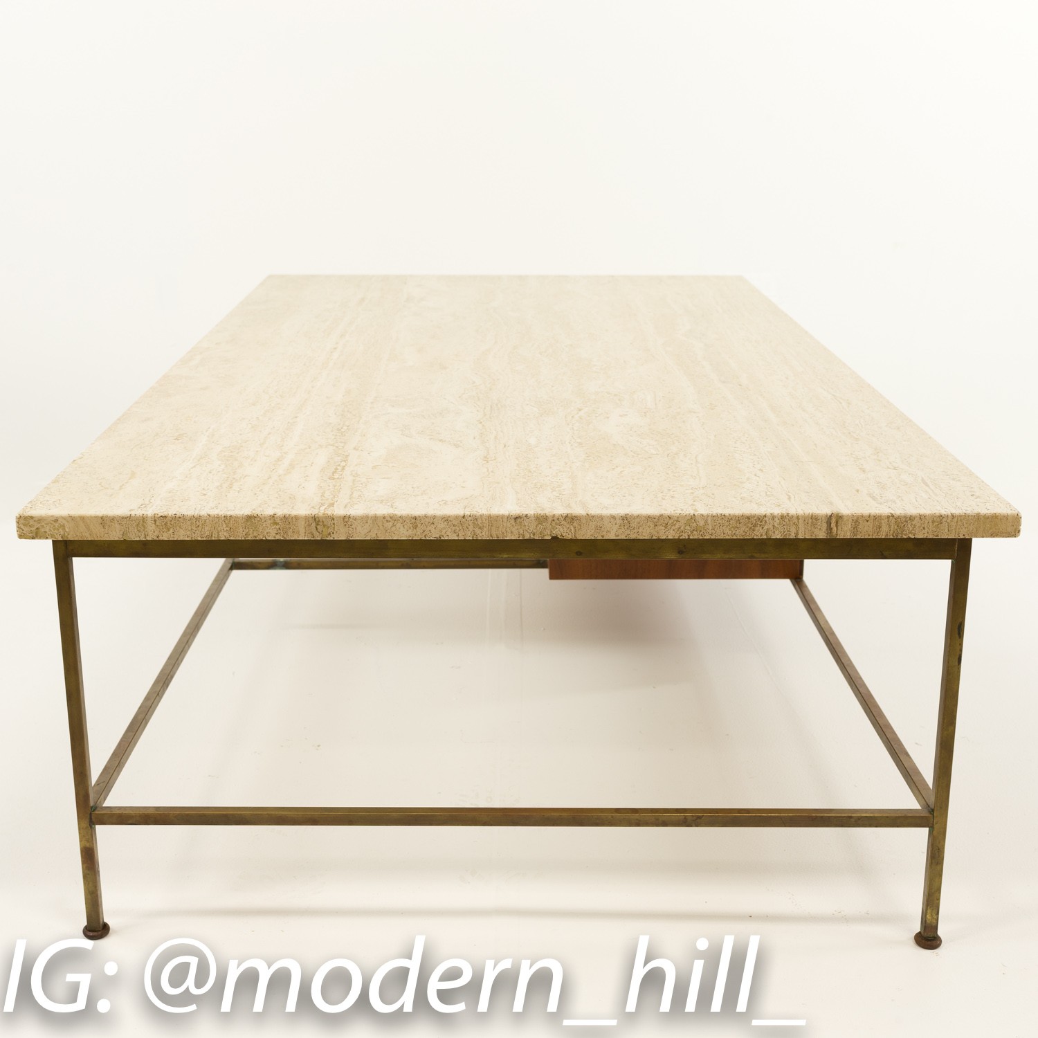 Paul Mccobb for Calvin Travertine and Brass Coffee Table