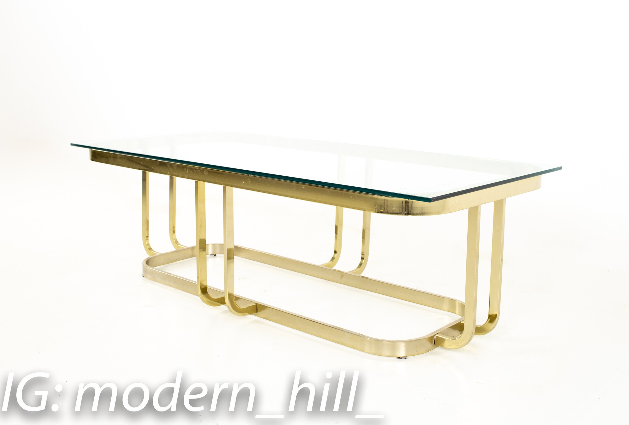 Milo Baughman Style Mid Century Brass and Glass Coffee Table, Mid Century  Modern Furniture