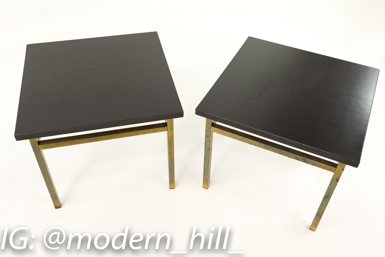 Black Laminate Top Brass Small Accent Side or End Tables - Pair