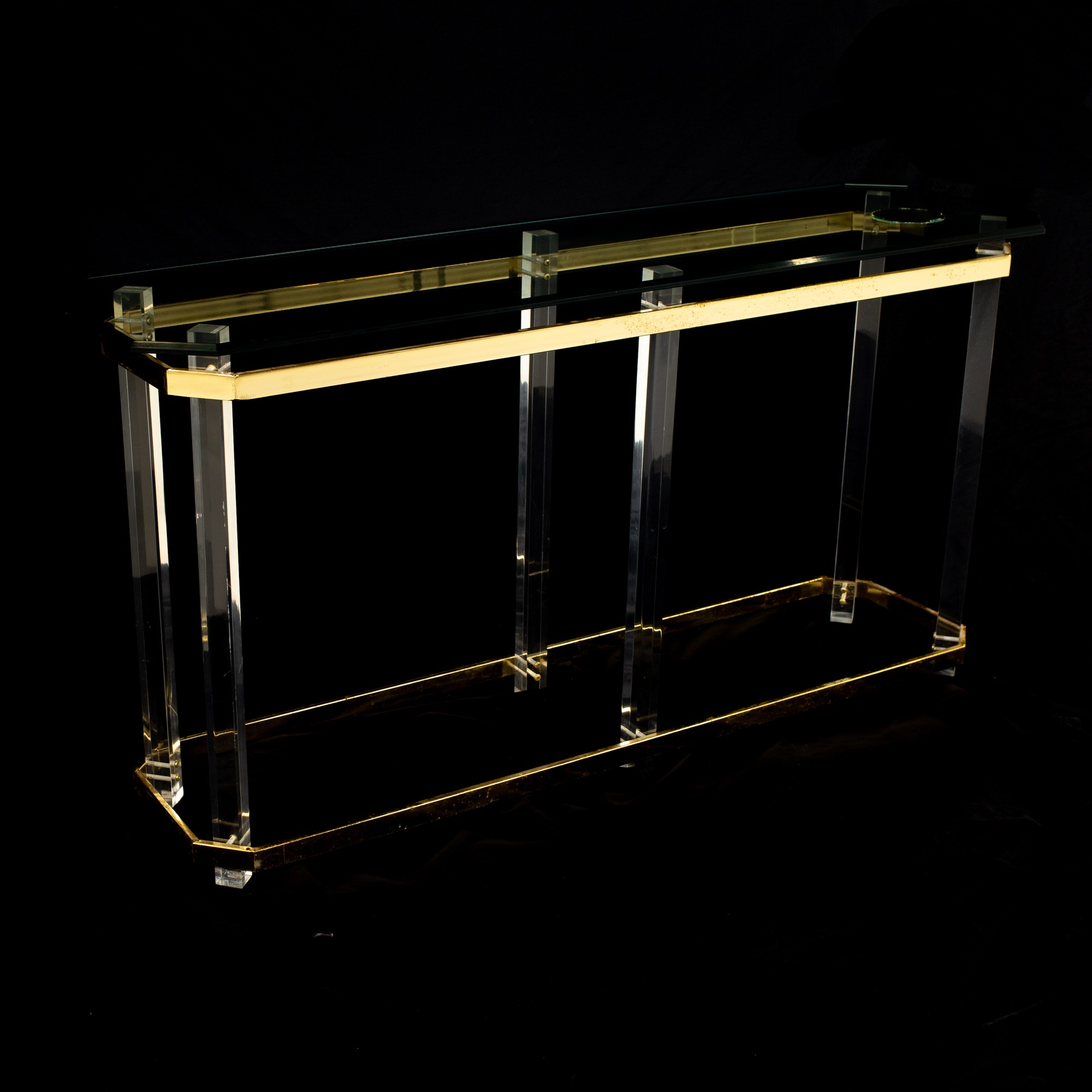 Charles Hollis Jones Mid Century Brass and Lucite Foyer Entry Console Sofa Table