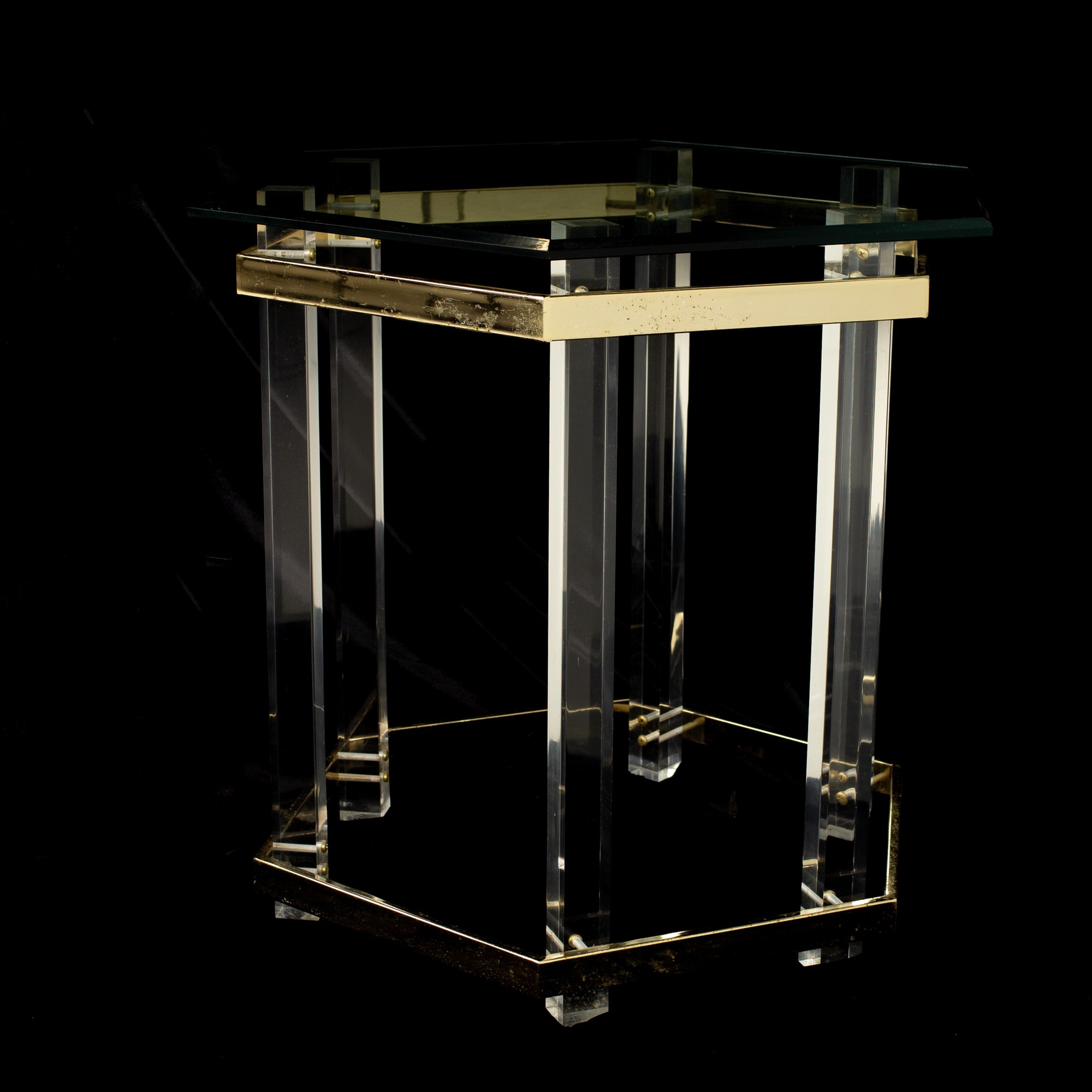 Charles Hollis Jones Mid Century Brass Lucite and Glass Side End Table
