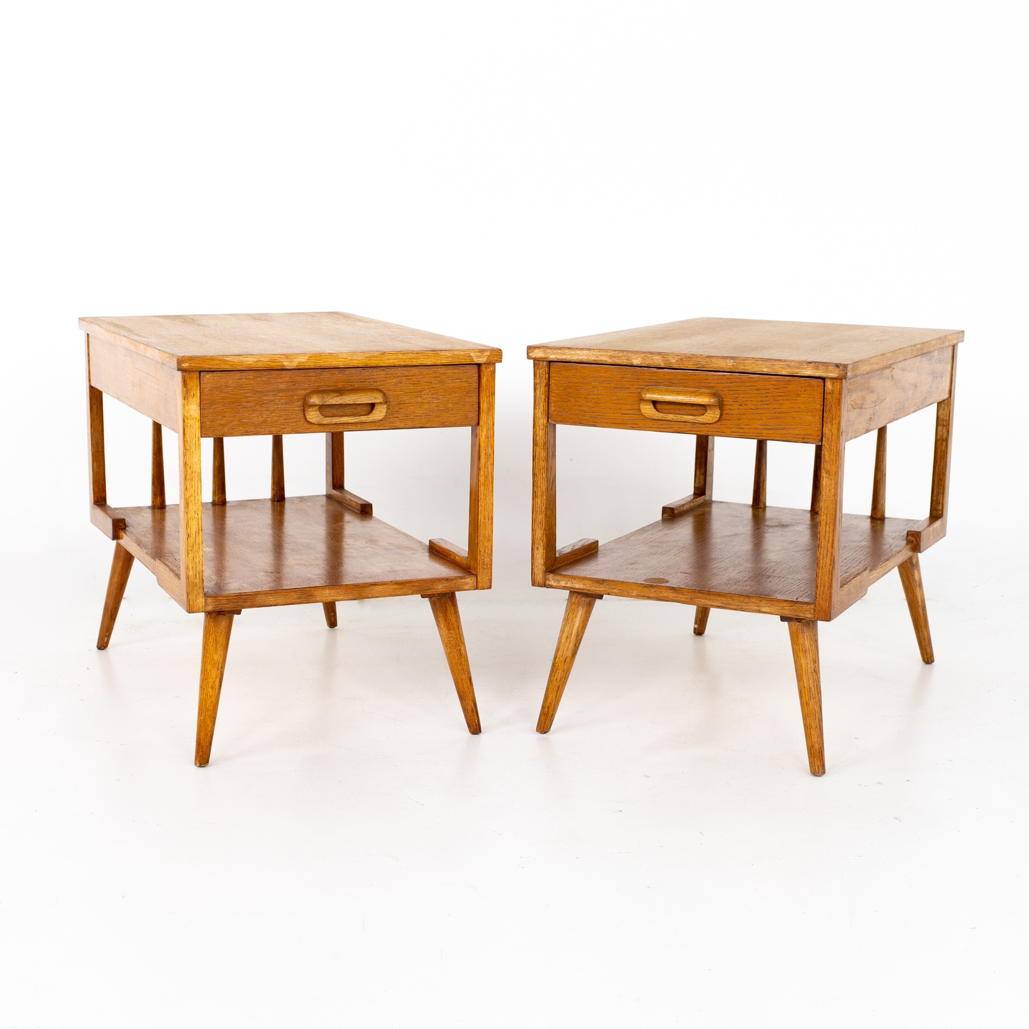 Mersman Mid Century Single Drawer Blonde Oak Nightstand Side End Tables - a Pair