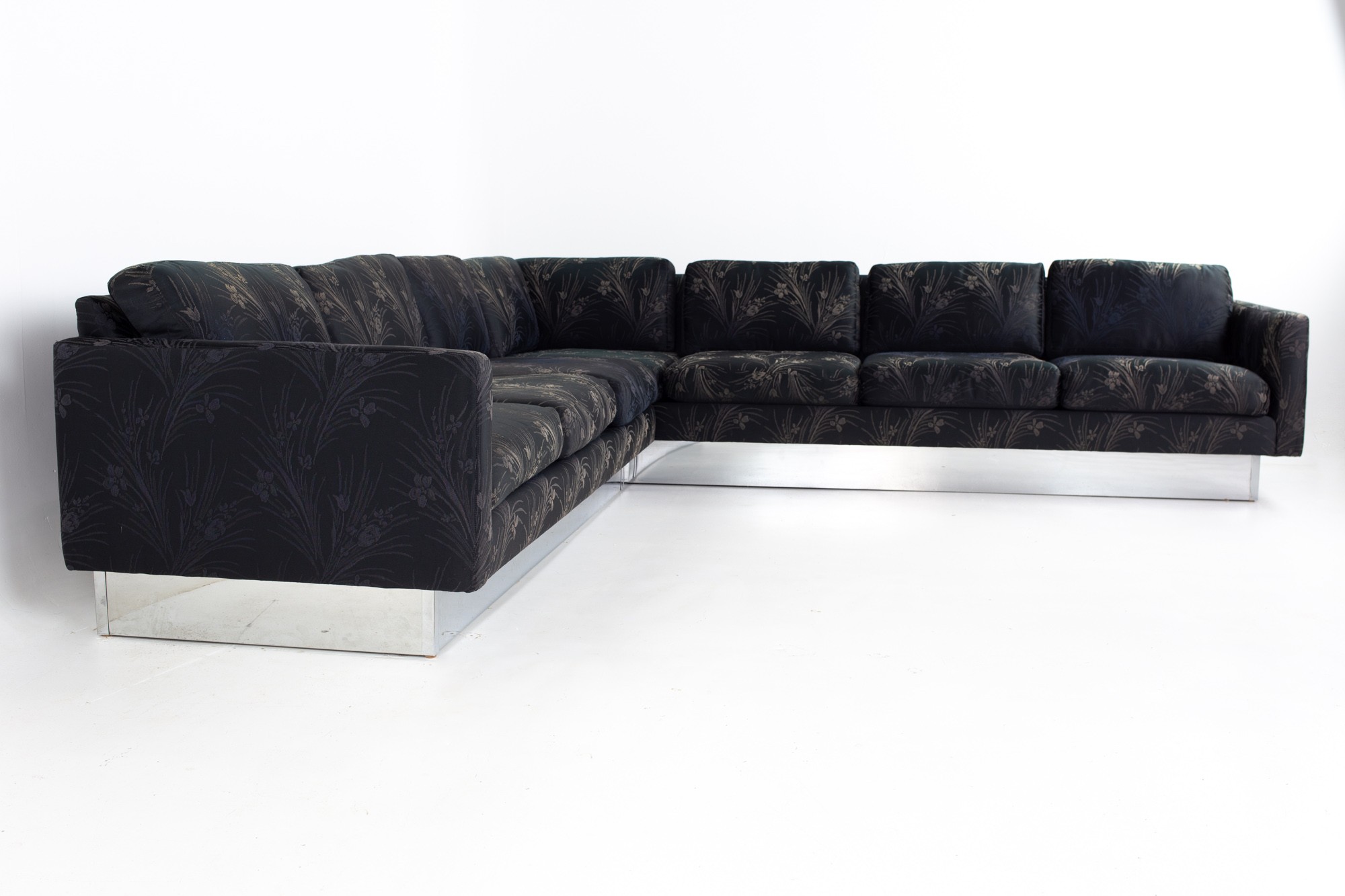 Milo Baughman Mid Century Chrome Base Sectional Sofa