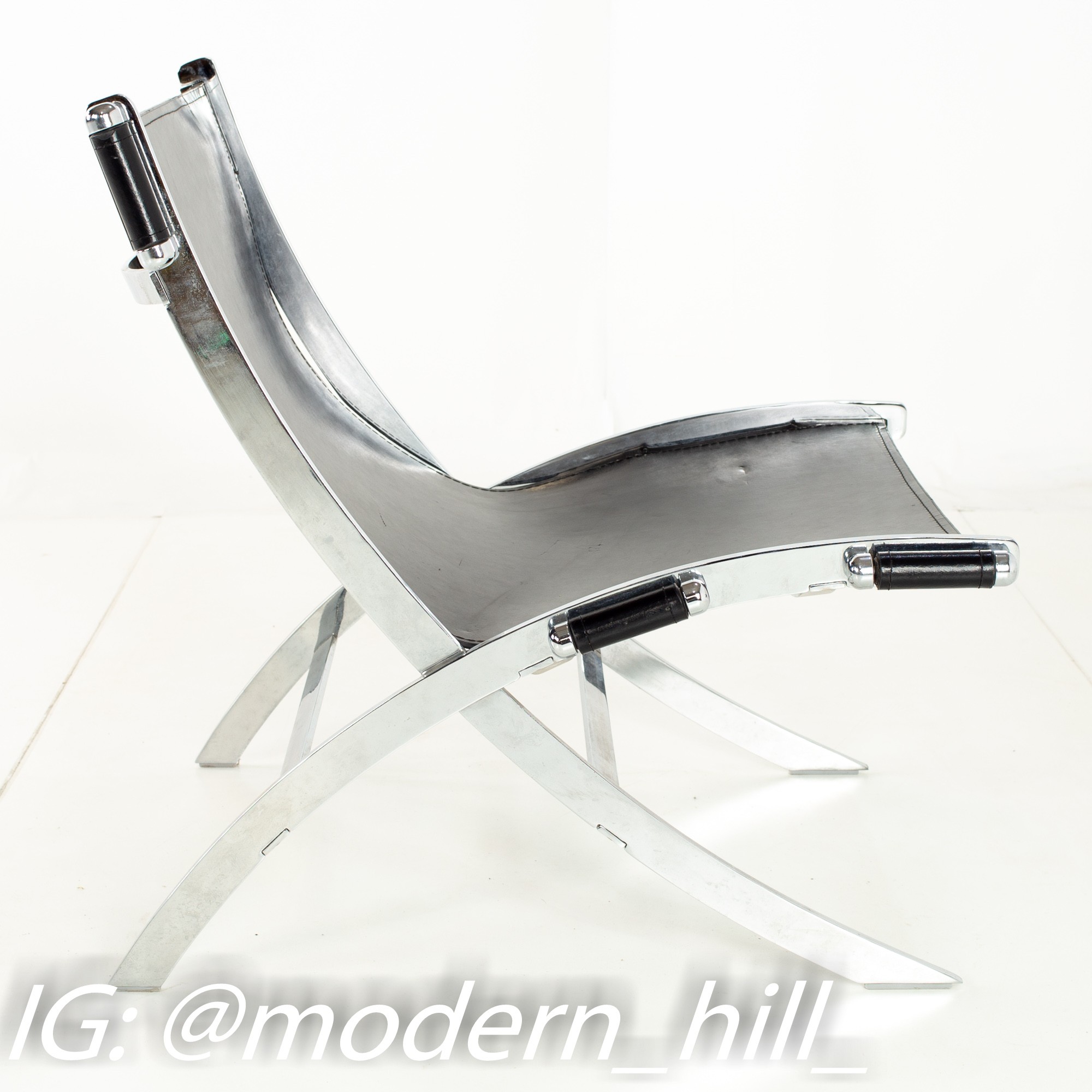 Paul Tuttle for Flexform Mid Century Black Leather and Chrome Lounge Chair