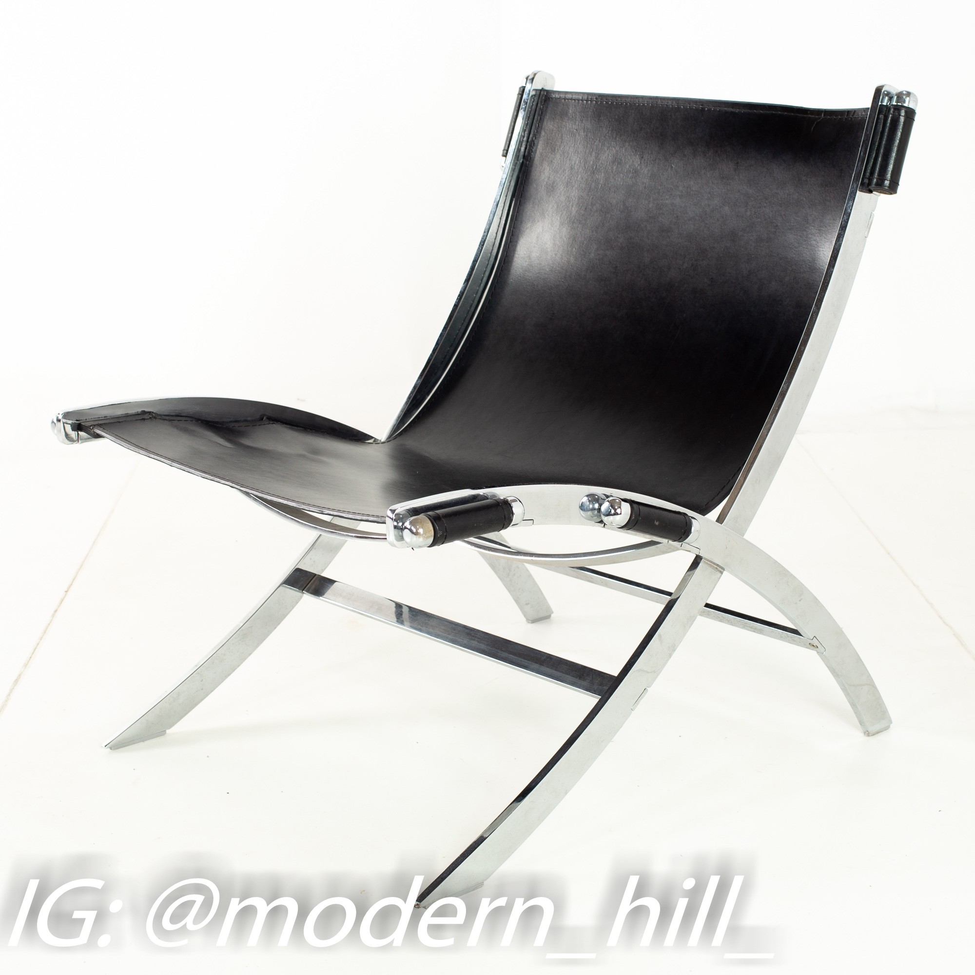 Paul Tuttle for Flexform Mid Century Black Leather and Chrome Lounge Chair