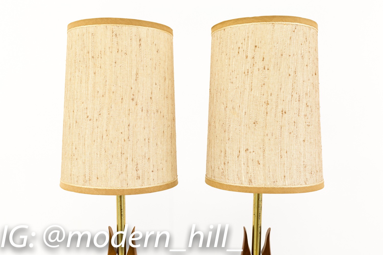 Mid Century Teak and Brass Lamps - Matching Pair