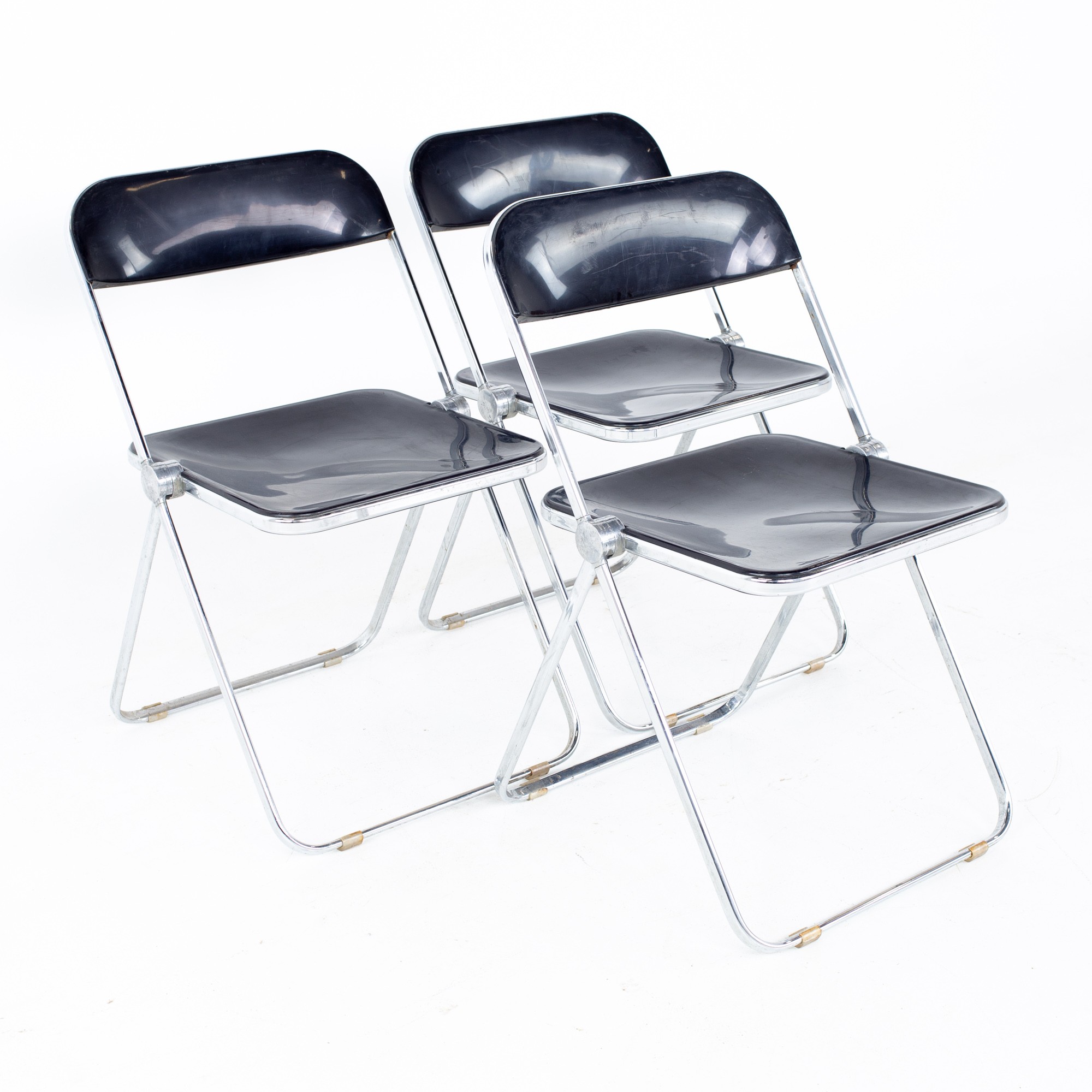 Giancarlo Piretti Anonima Castelli Style Mid Century Smoked Lucite Folding Chairs - Set of 3