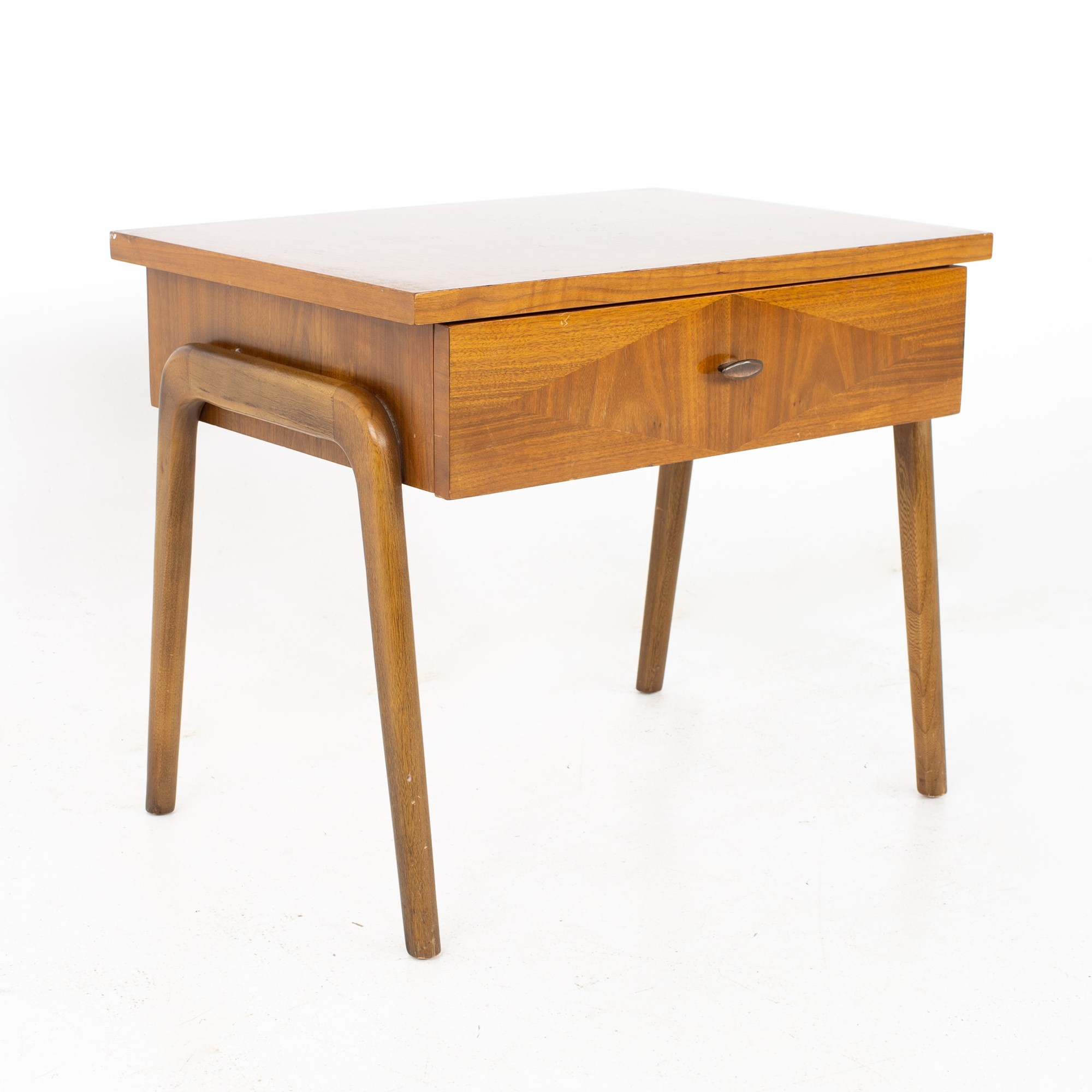Lane Harlequin Mid Century Inlaid Walnut Side Table Nightstand