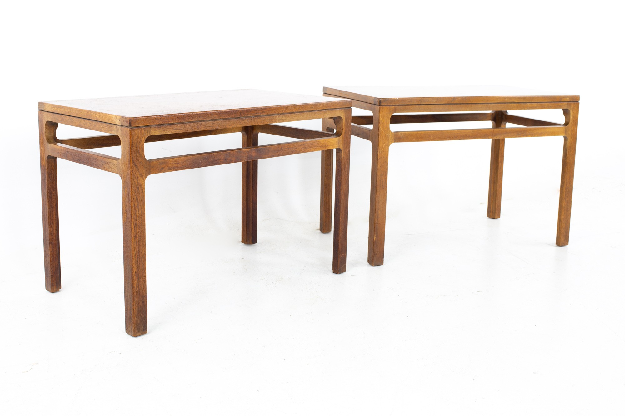 Dunbar Style Mid Century Walnut Side End Tables - a Pair