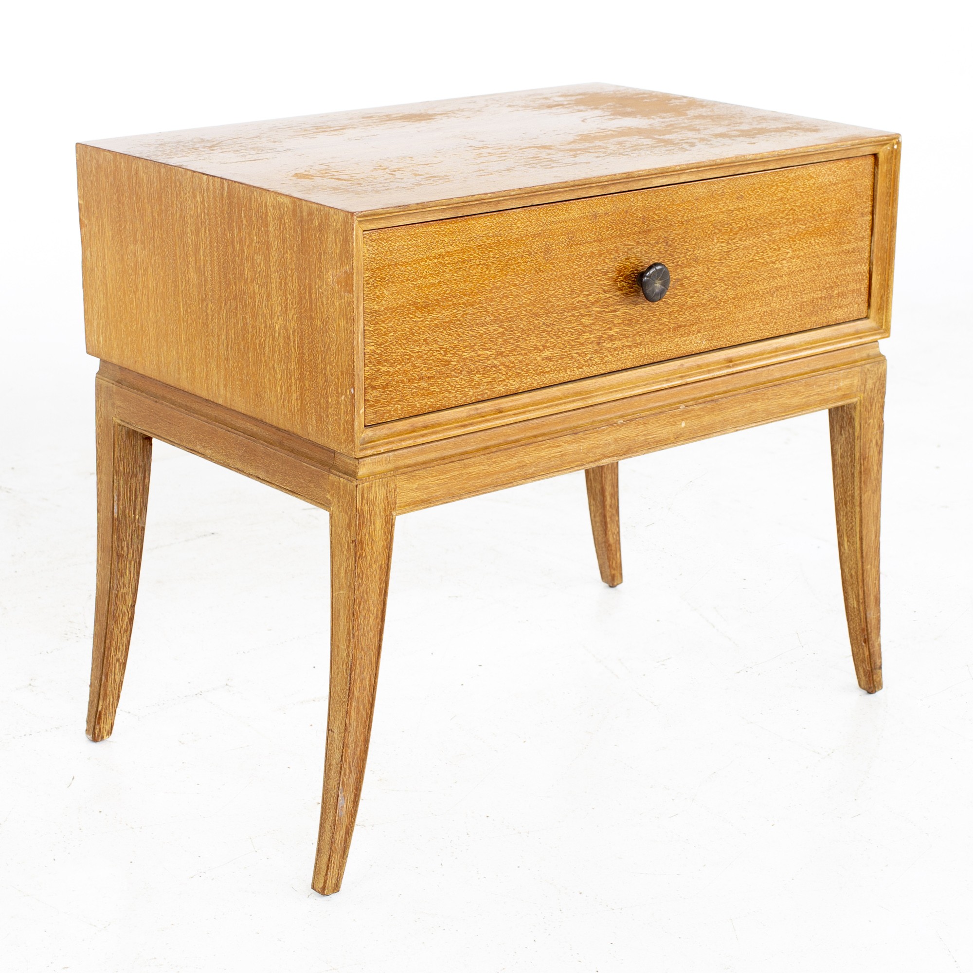 Tommi Parzinger for Charak Mid Century Modern Cerused Mahogany Side Table Nightstand