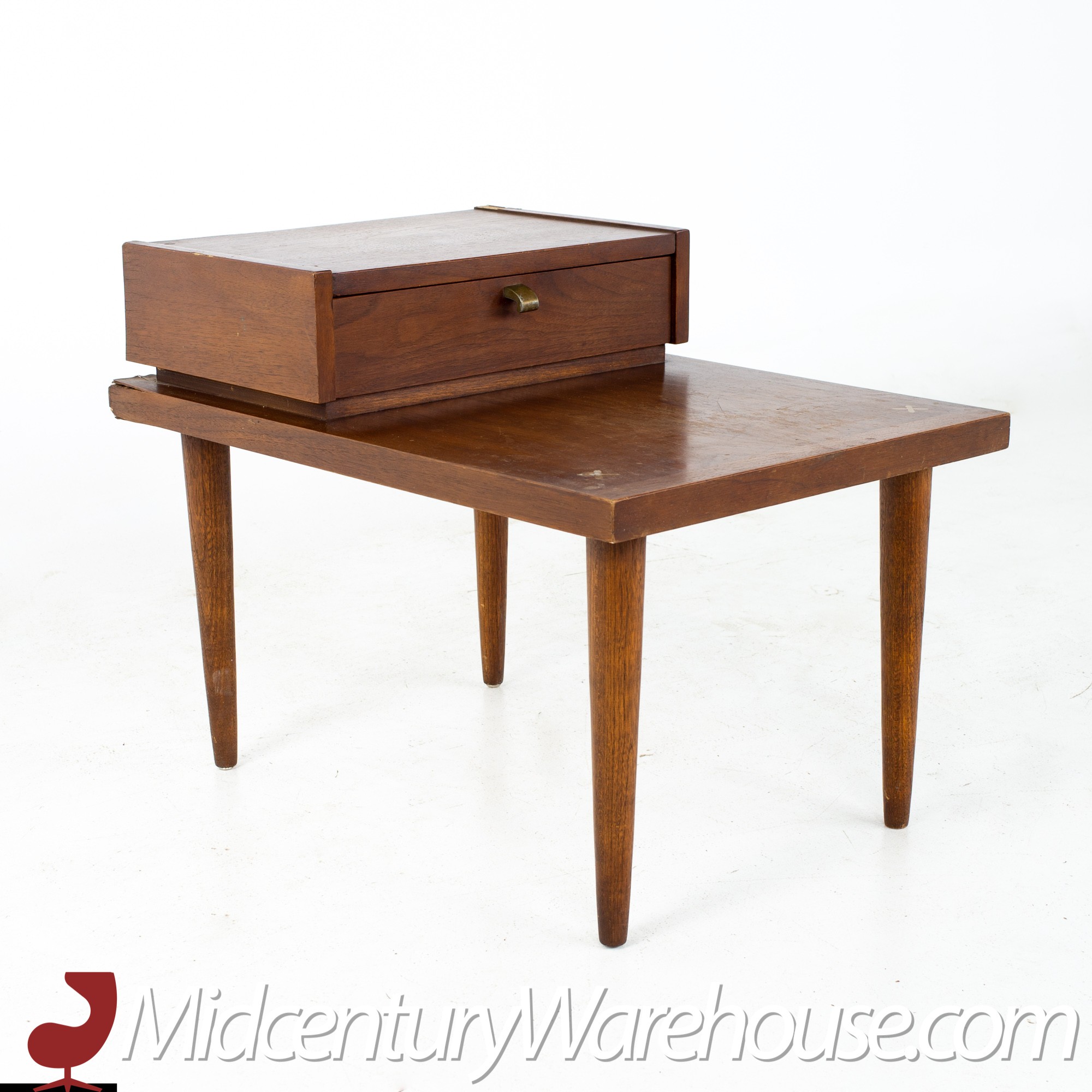 Merton Gershun for American of Martinsville Mid Century X Inlaid Walnut Side End Table - a Pair