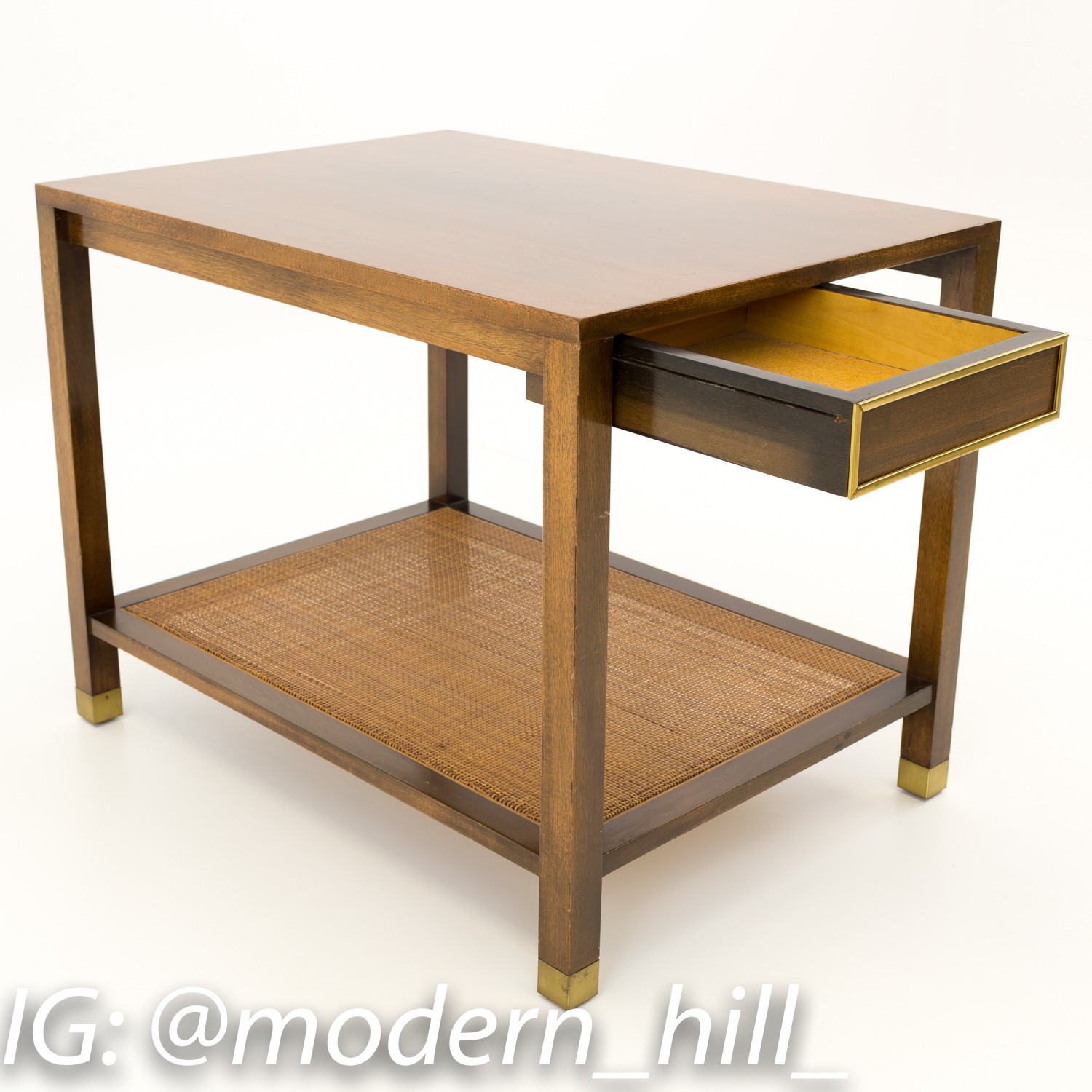 Harvey Probber for Dunbar Mid Century Brass and Caned End Side Table