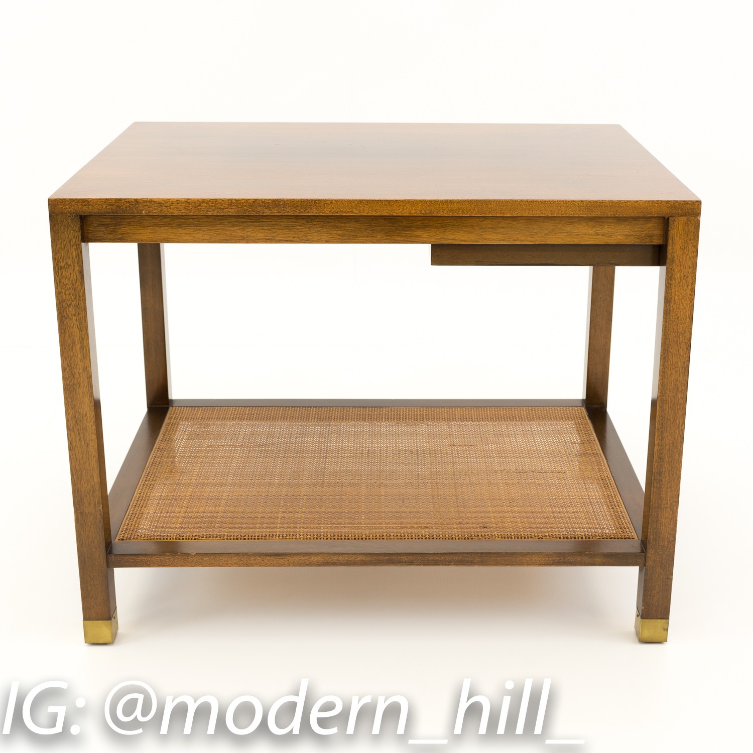 Harvey Probber for Dunbar Mid Century Brass and Caned End Side Table
