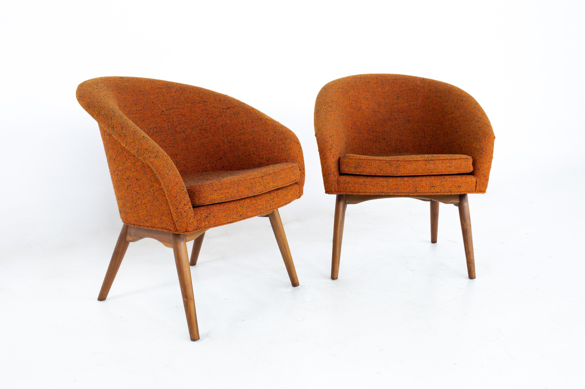 Milo Baughman for Thayer Coggin Mid Century Orange Upholstered Lounge Chairs - a Pair