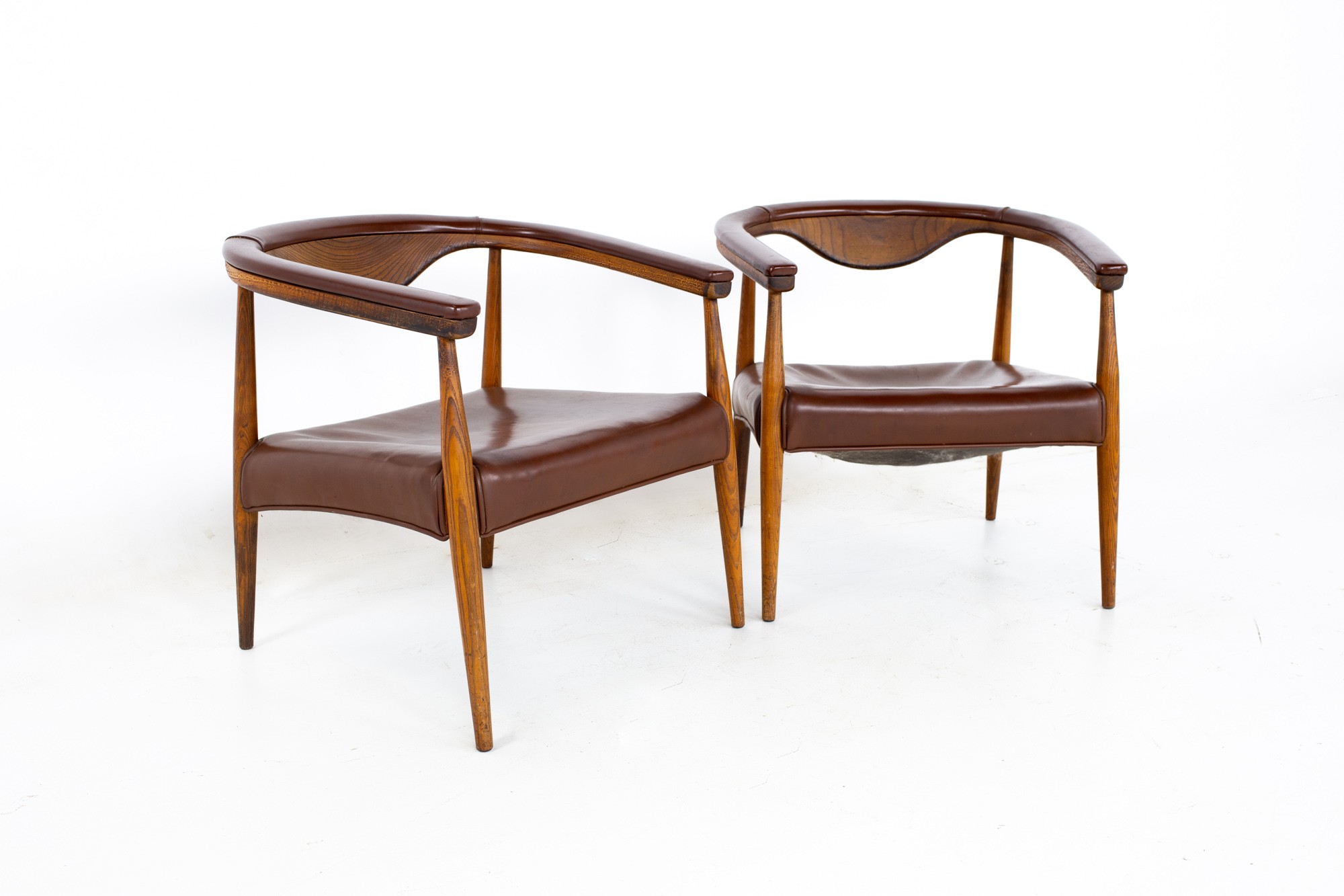 Mid Century Barrel Back Leather Lounge Chairs - a Pair