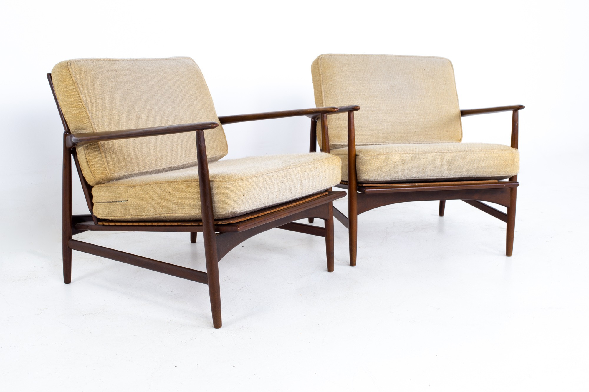 Kofod Larsen for Selig Mid Century Lounge Chairs - a Pair