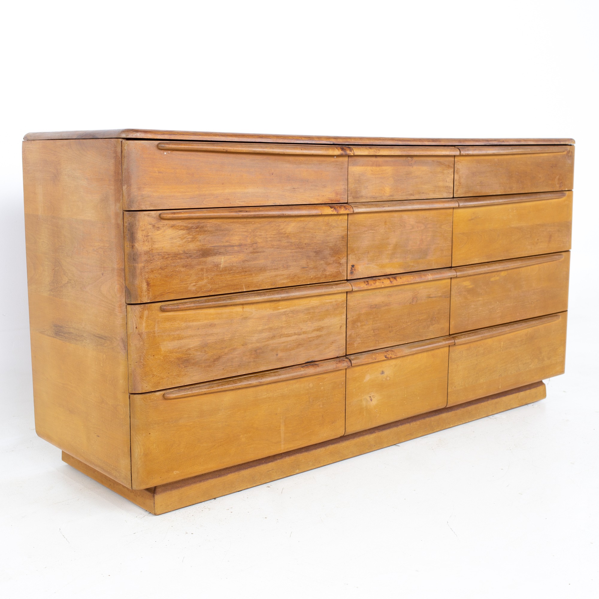 Heywood Wakefield Mid Century Solid Wood 12 Drawer Lowboy Dresser