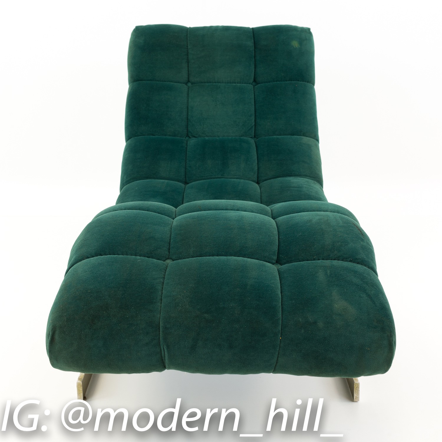 Milo Baughman Mid Century Brass Base Tufted Chaise Lounge Chair