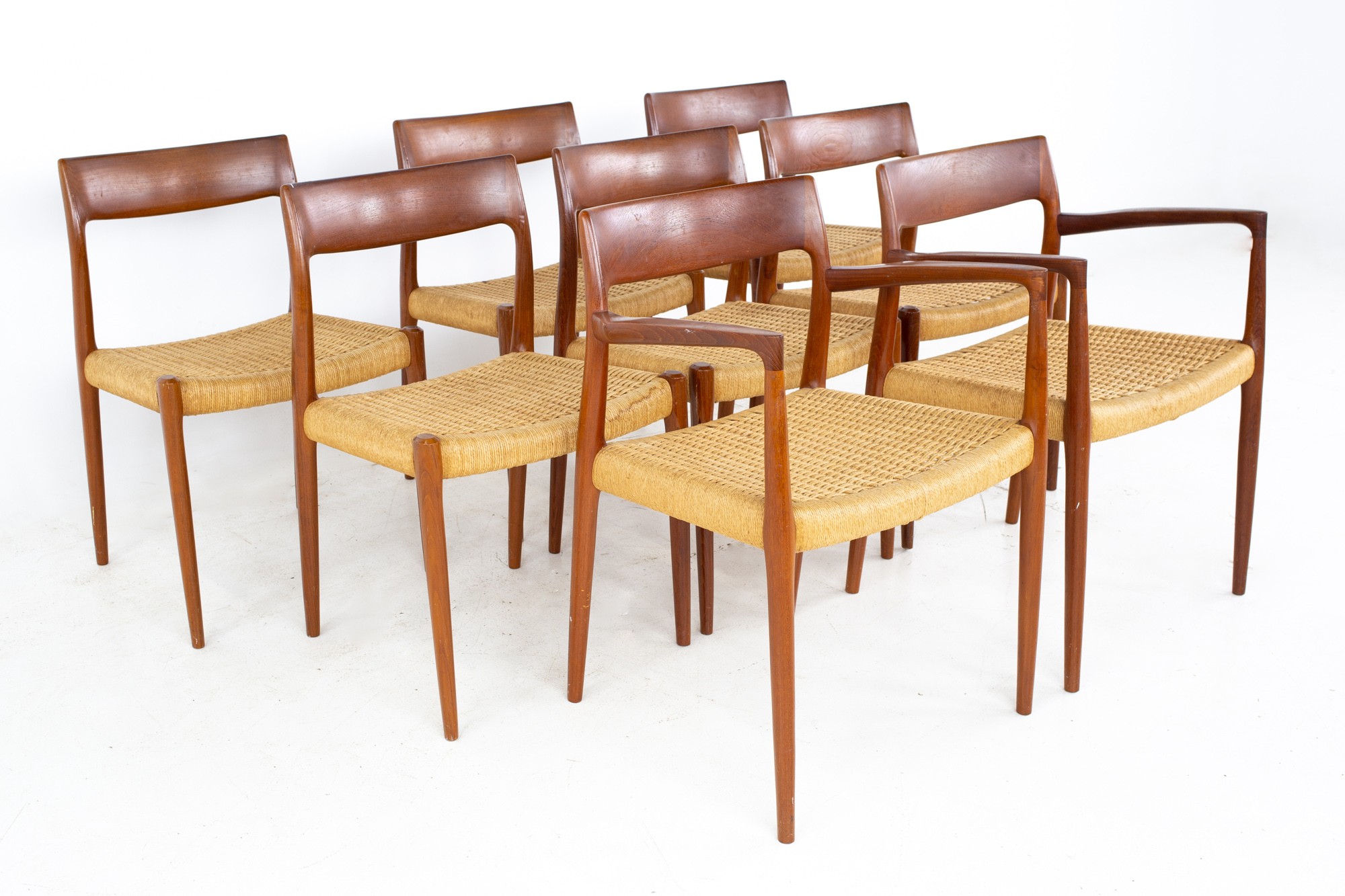 Niels Moller Model 77 Mid Century Teak Roped Dining Chairs - Set of 8