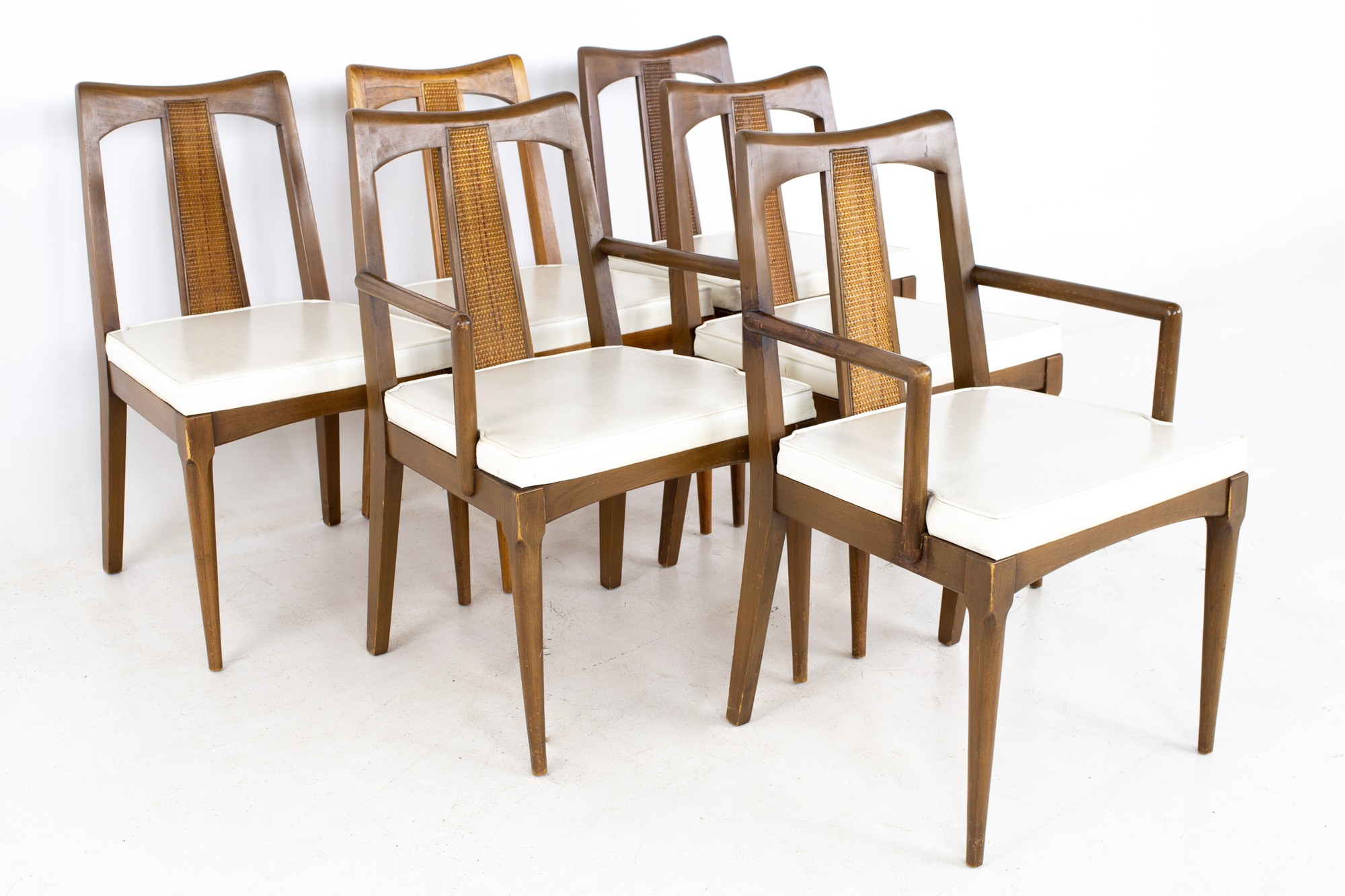 Ramseur Mid Century Walnut and Cane Dining Chairs - Set of 6