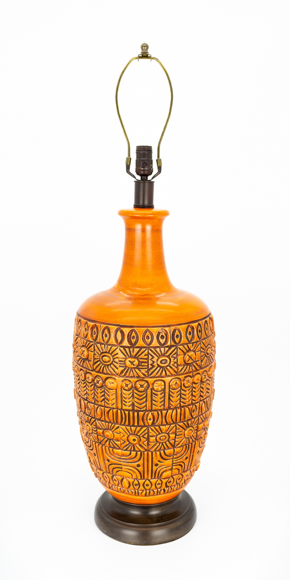 Mid Century Orange Pottery Table Lamp