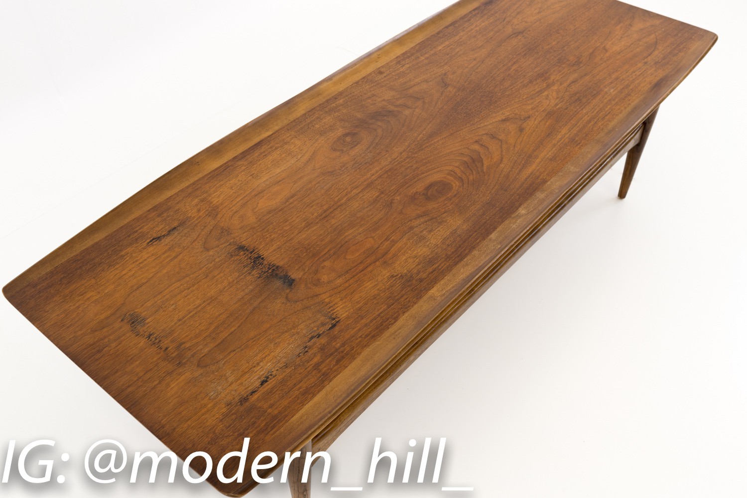 Grete Jalk Style Bassett Artisan Mid Century Modern Walnut Surfboard Coffee Table