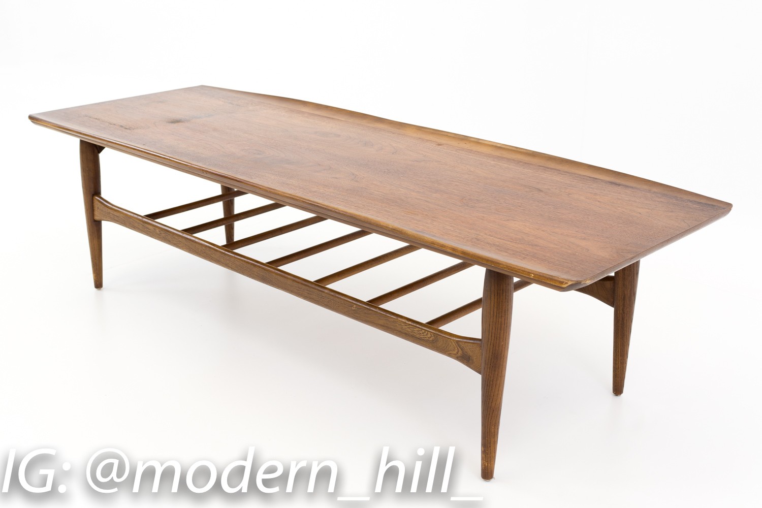 Grete Jalk Style Bassett Artisan Mid Century Modern Walnut Surfboard Coffee Table