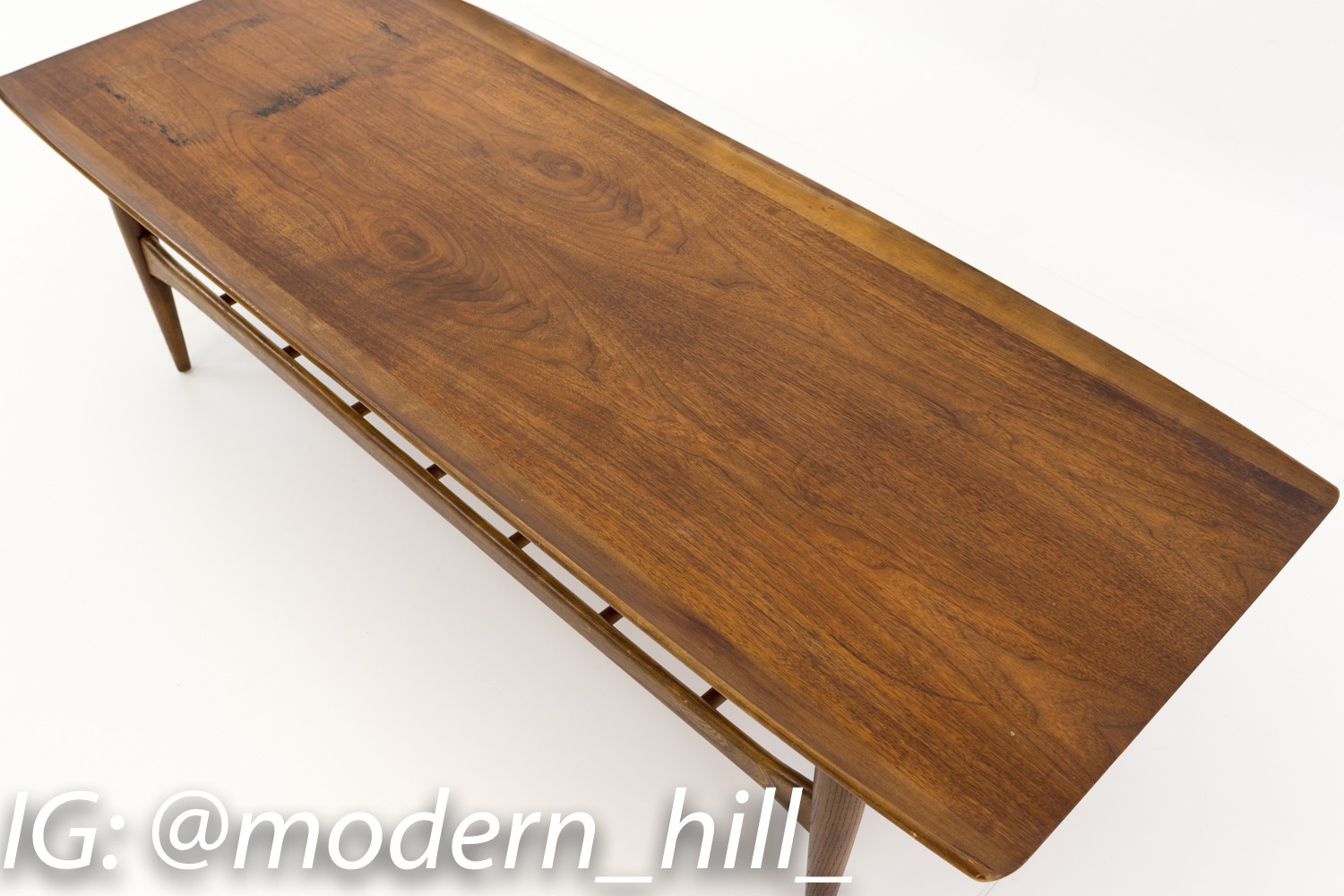 Grete Jalk Style Bassett Artisan Mid Century Modern Walnut Surfboard Coffee Table