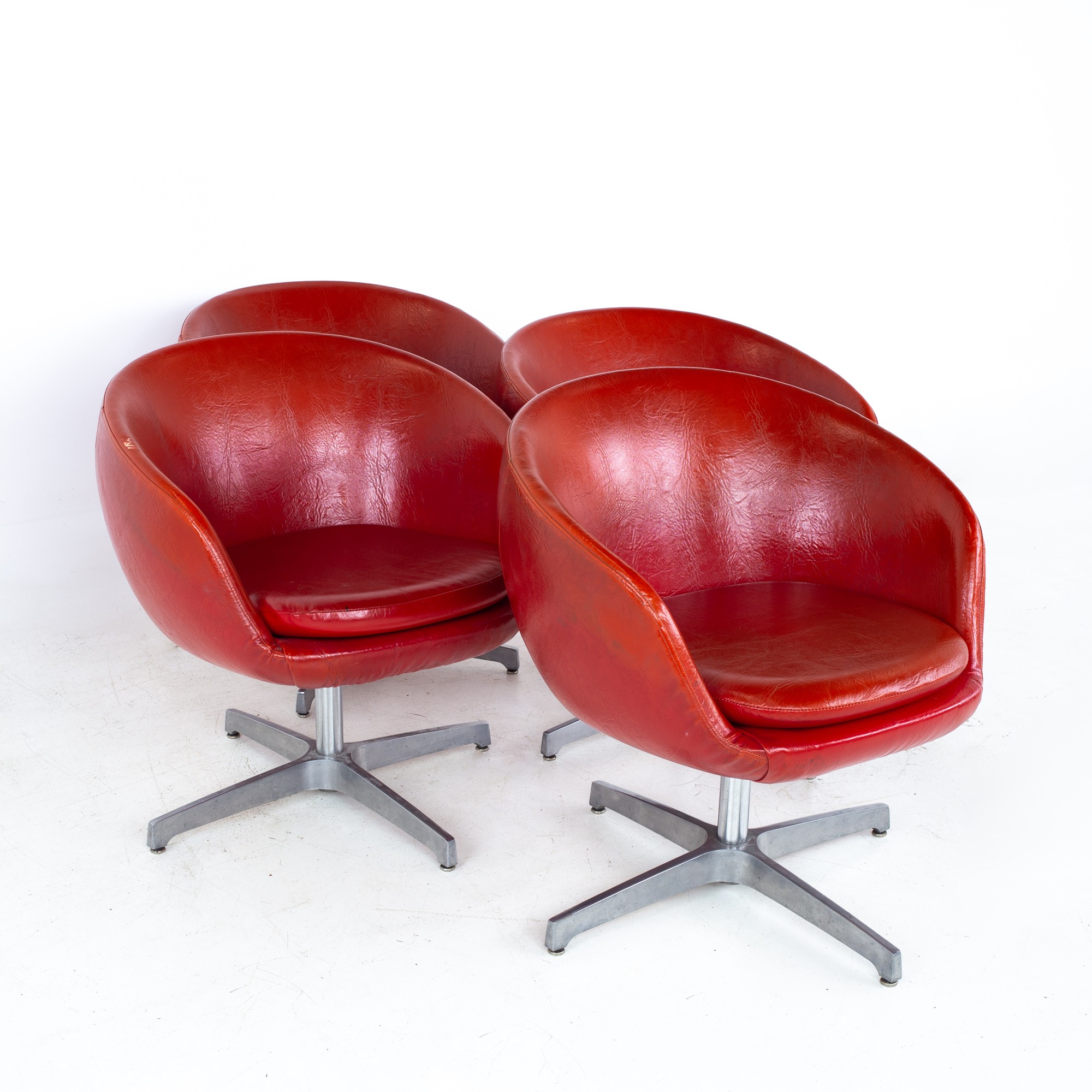 Mid Century Red Vinyl Pod Occasional Lounge Chairs - Set of 4