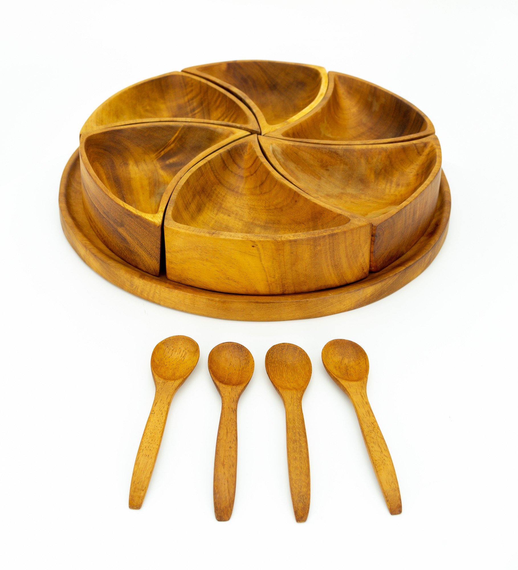 Lawrence Peabody Hand Carved Wood 11 Piece Mid Century Serving Set with Original Box