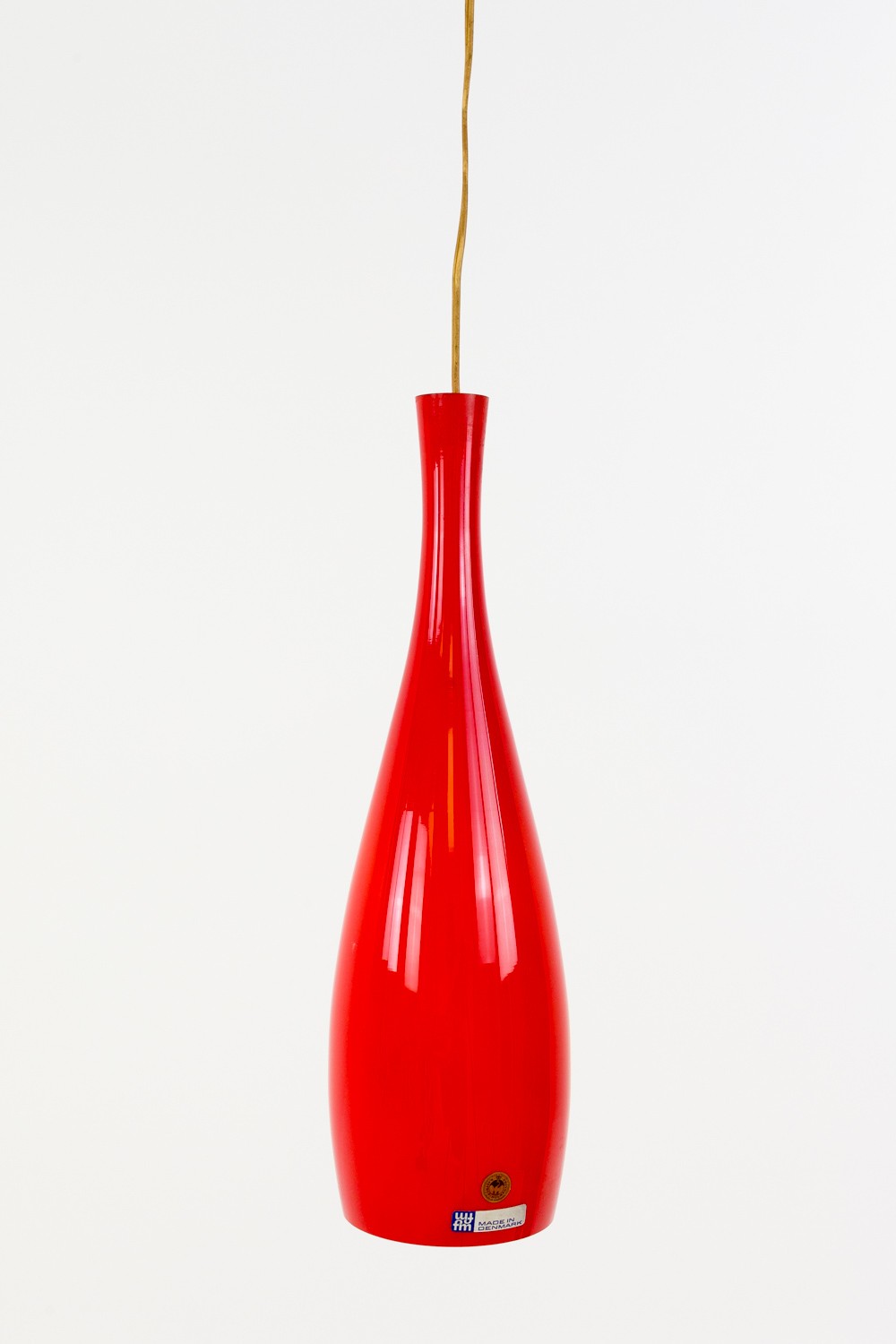 Jacob E Bang Red Glass Mid Century Danish Pendant Light