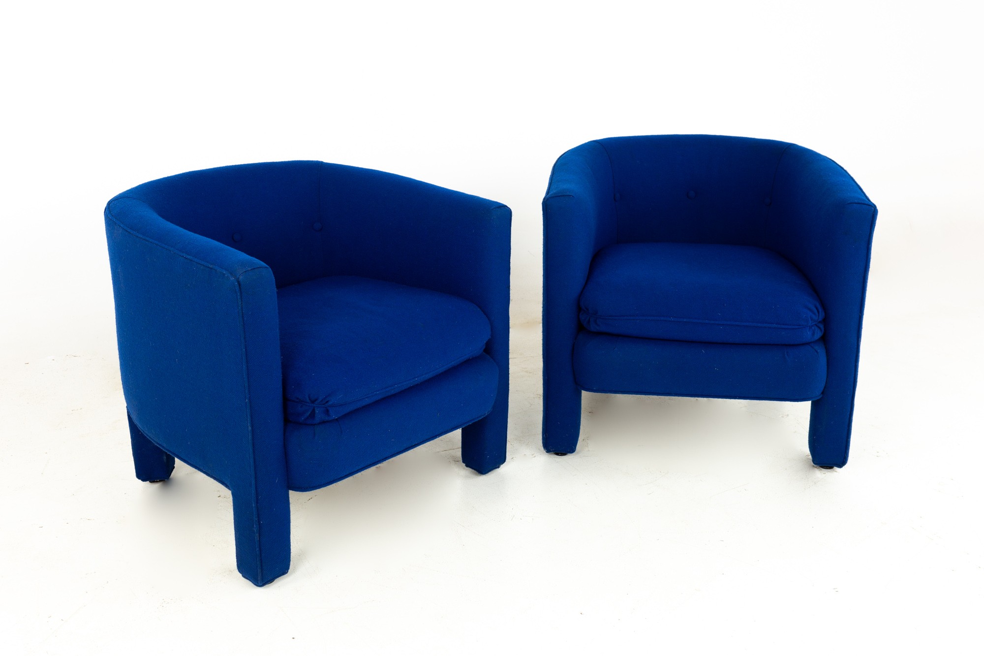 Drexel Heritage Mid Century Upholstered Blue Club Lounge Chairs - Pair