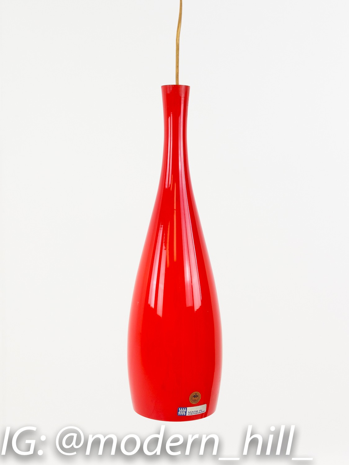 Jacob E Bang Red Glass Mid Century Danish Pendant Light