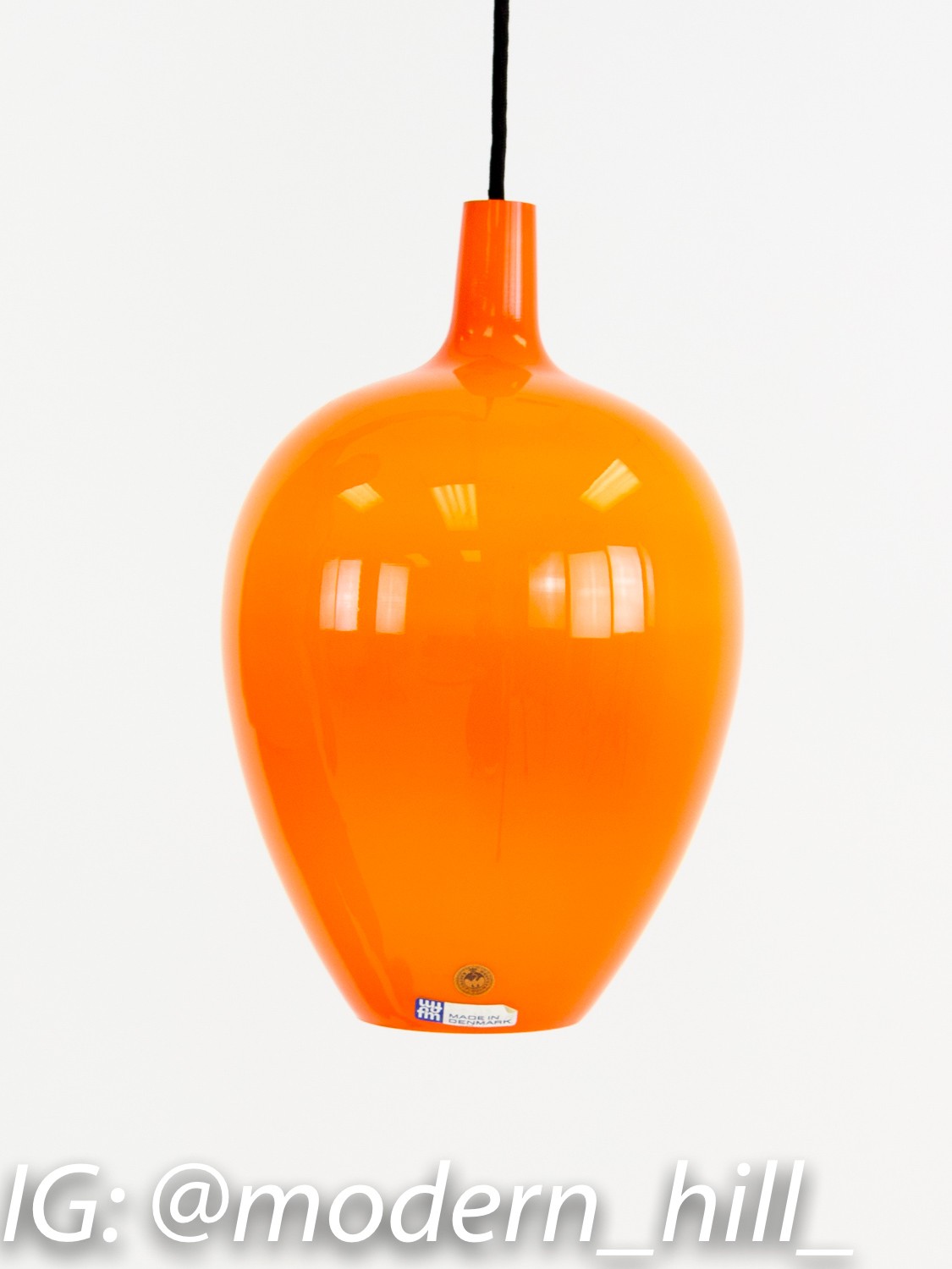 Jo Hammerborg Orange Glass Mid Century Danish Pendant Light