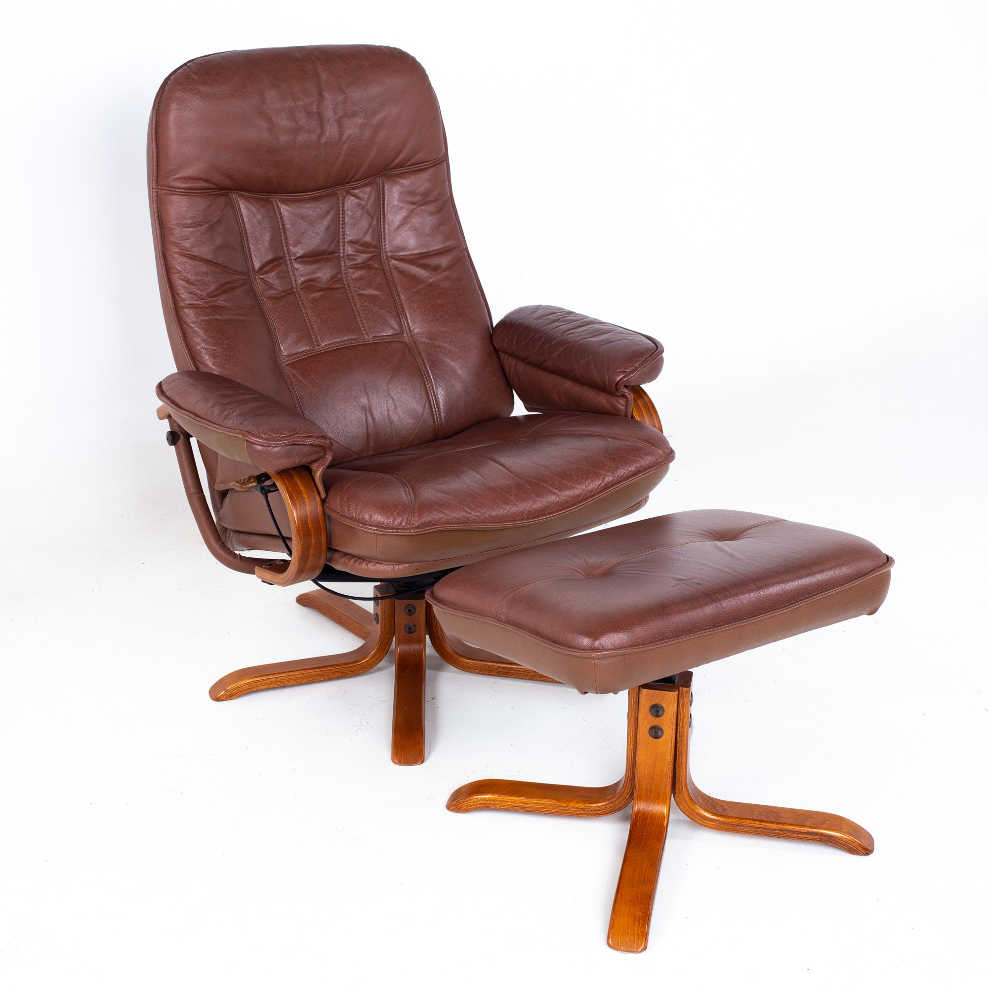 Ekornes Style Mid Century Reclining Lounge Chair and Ottoman