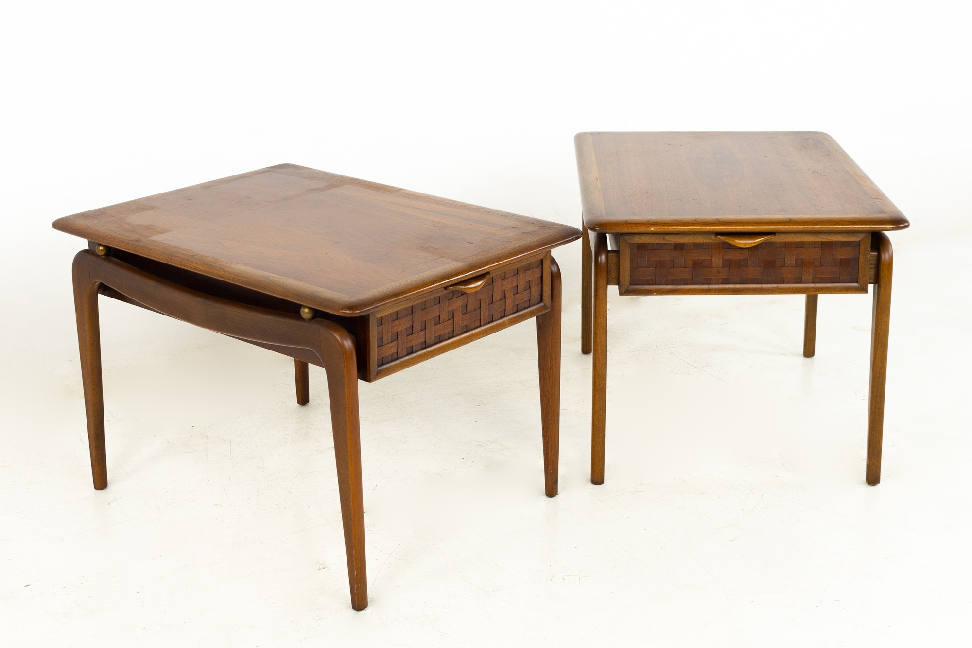 Andre Bus for Lane Perception Mid Century Walnut Side End Tables- a Pair