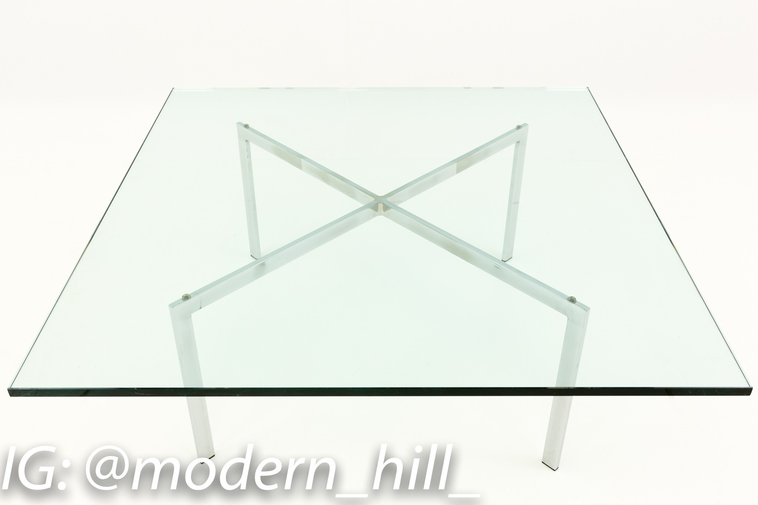 Mies Van Der Rohe Barcelona Style Square Glass Mid Century Coffee Table