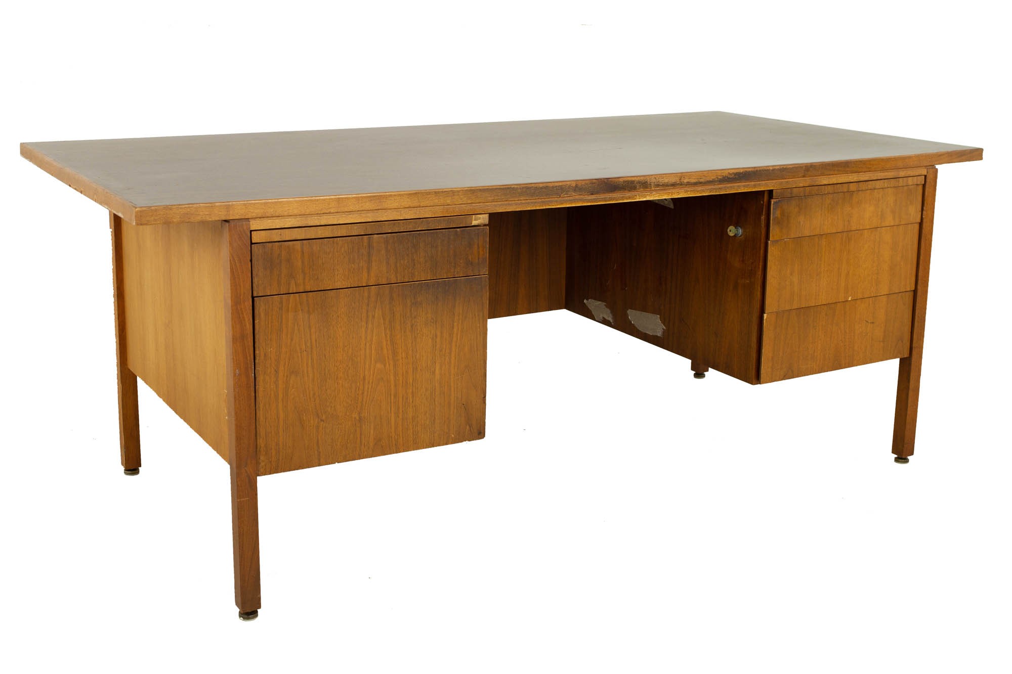 Jens Risom Style Mid Century Walnut and Laminate Executive Desk
