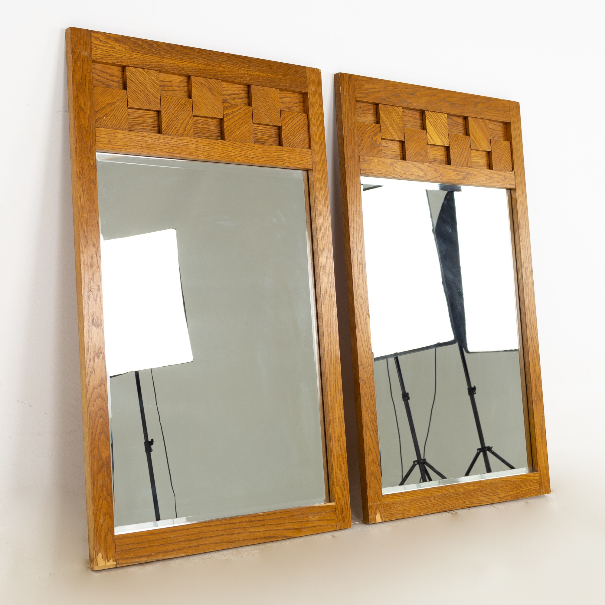 Lane Brutalist Mid Century Oak Mirror - Set