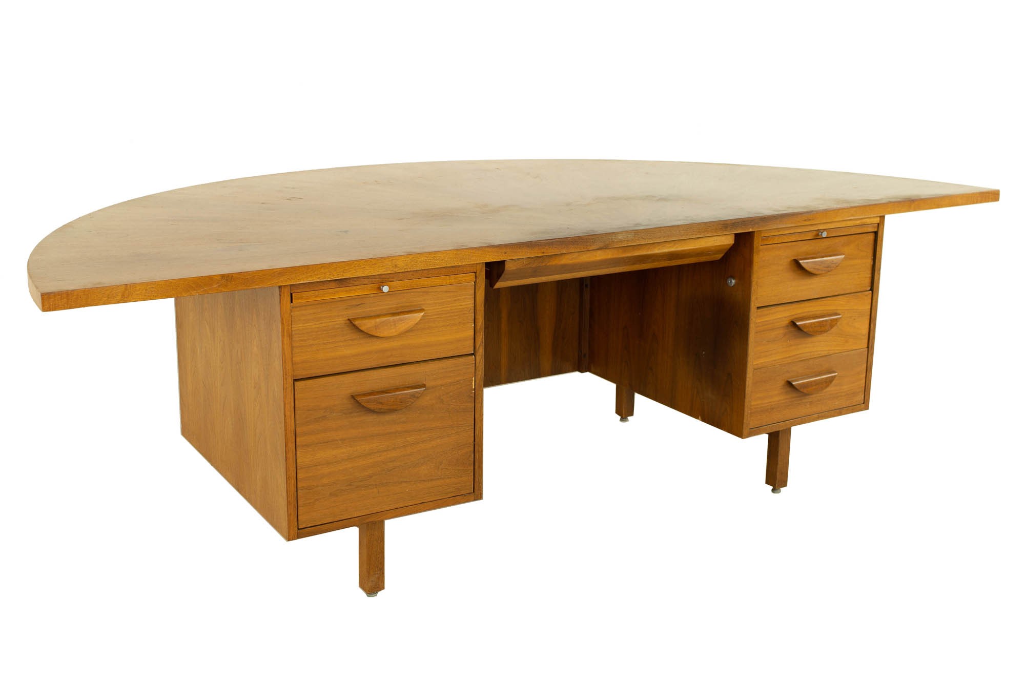 Jens Risom Style Mid Century Half Round Walnut Executive Desk