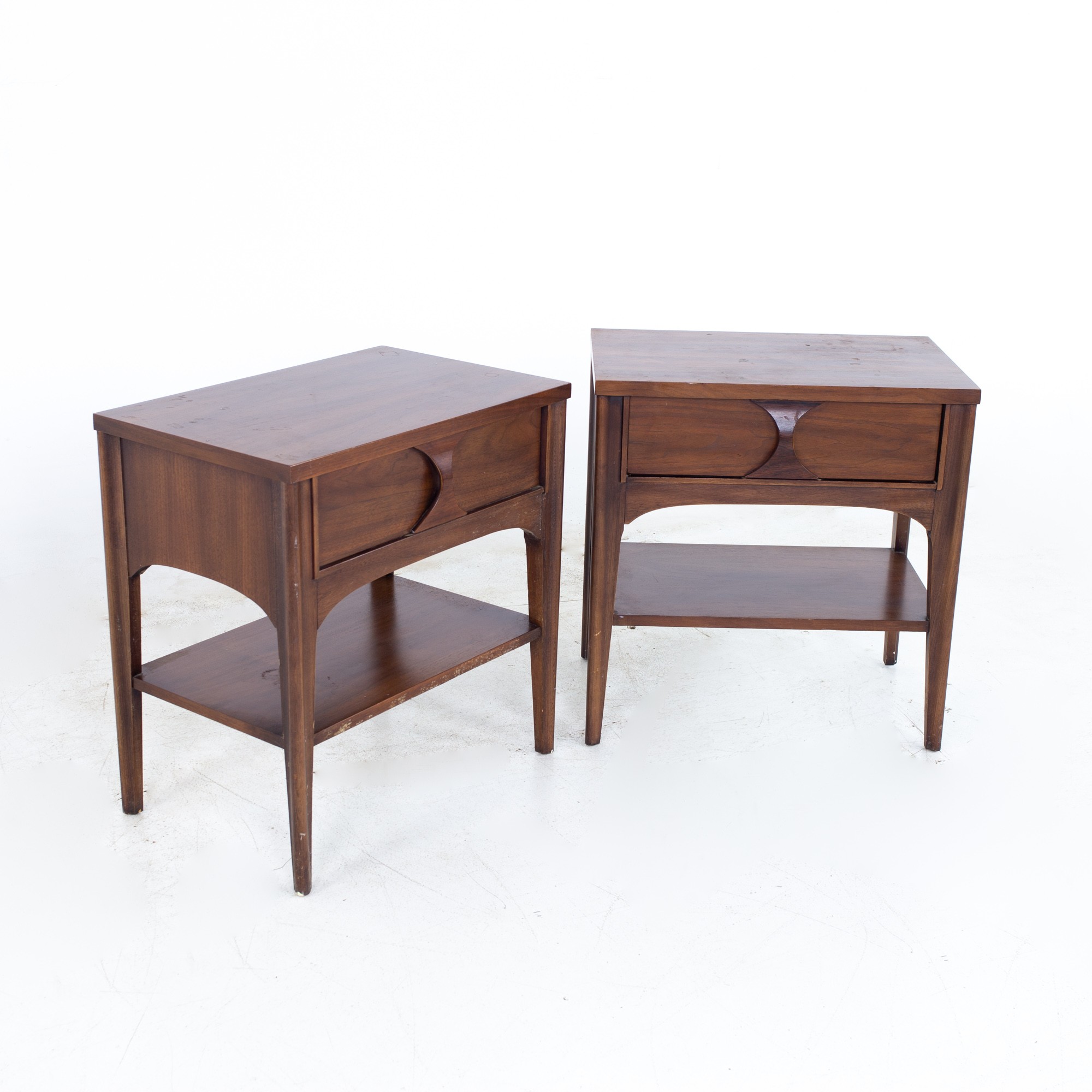 Kent Coffey Perspecta Mid Century Walnut and Rosewood Nightstands - a Pair