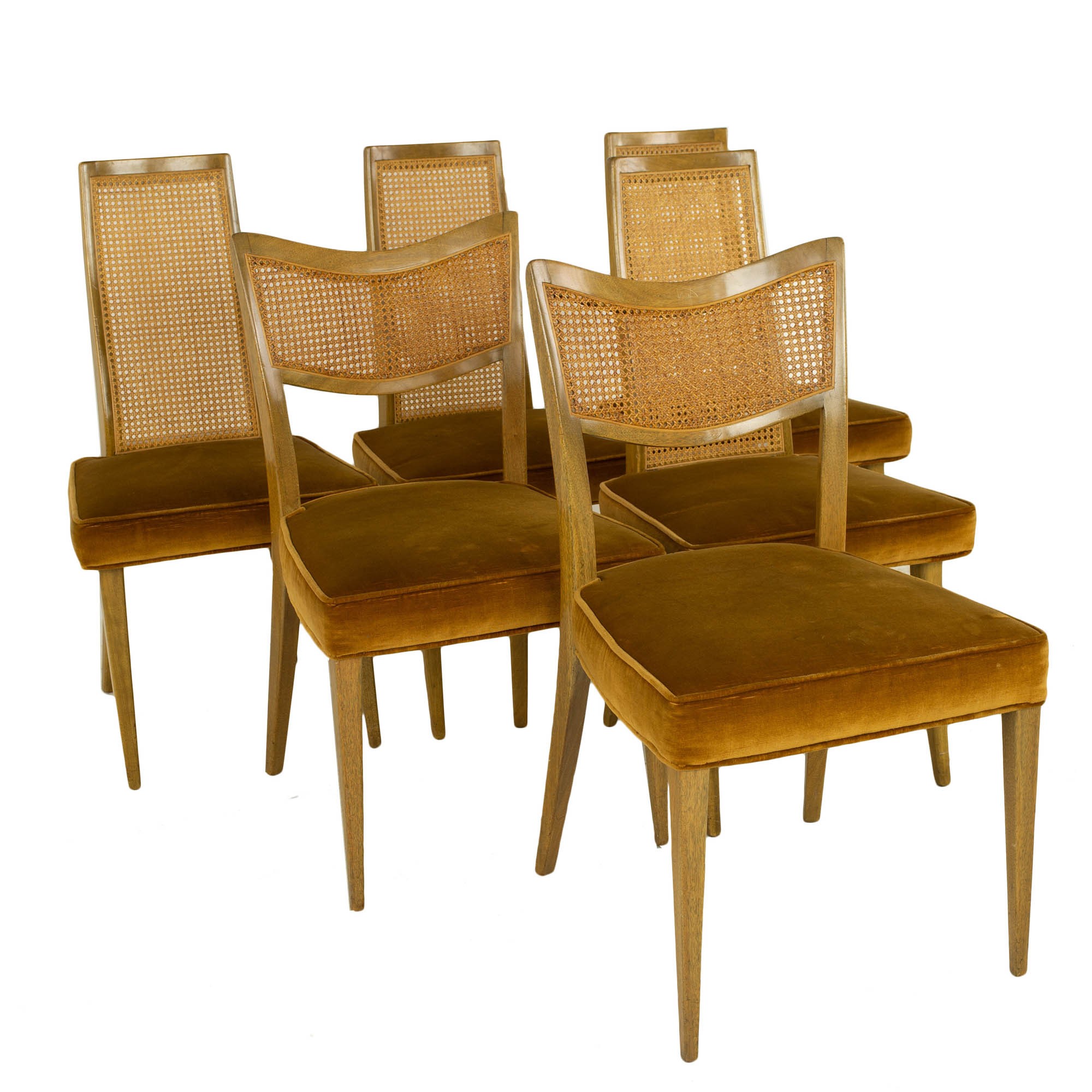 Harvey Probber Mid Century Bleached Mahogany and Cane Dining Chairs - Set of 6