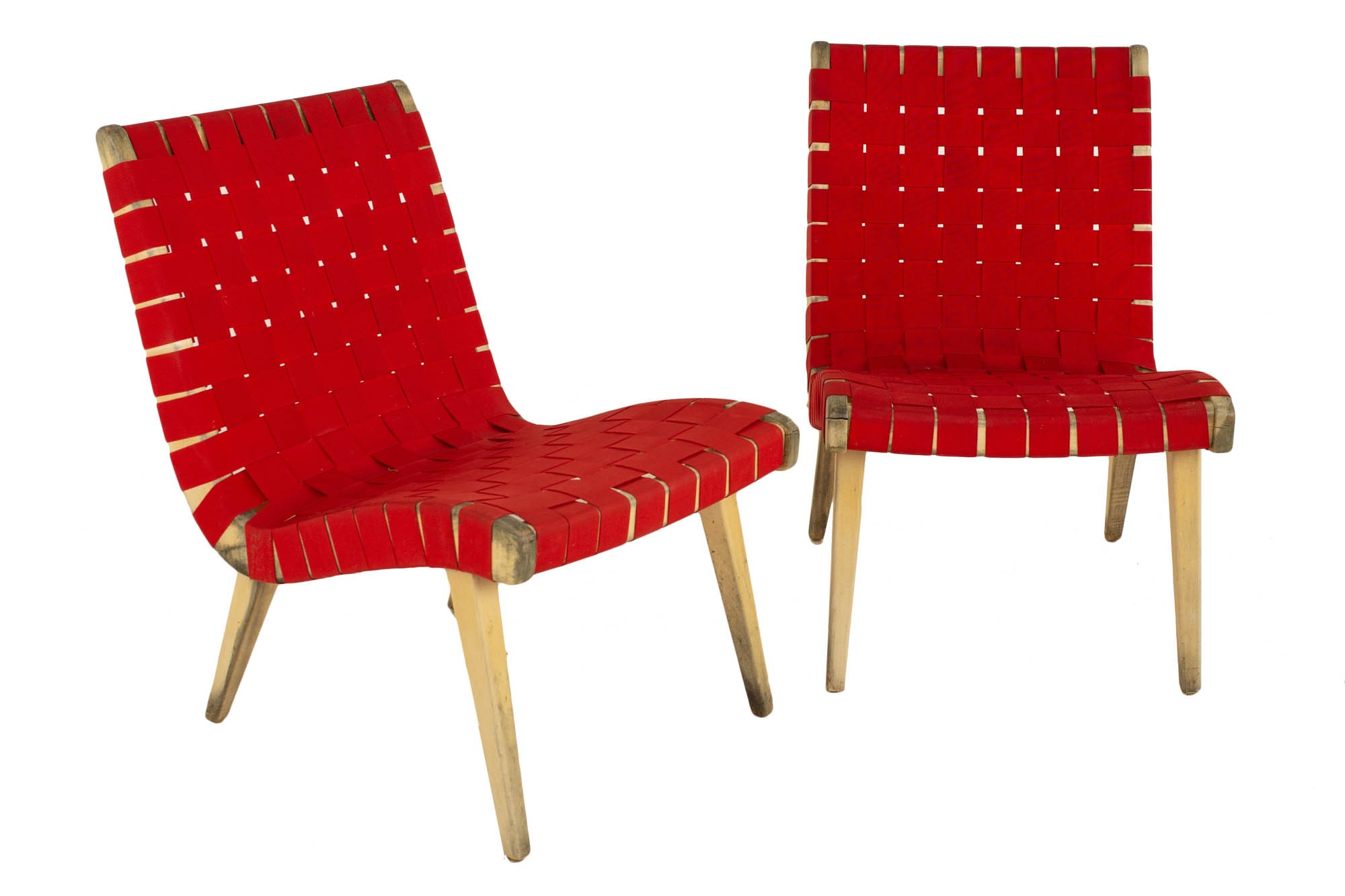 Jens Risom for Knoll Mid Century Strap Lounge Chairs - Pair